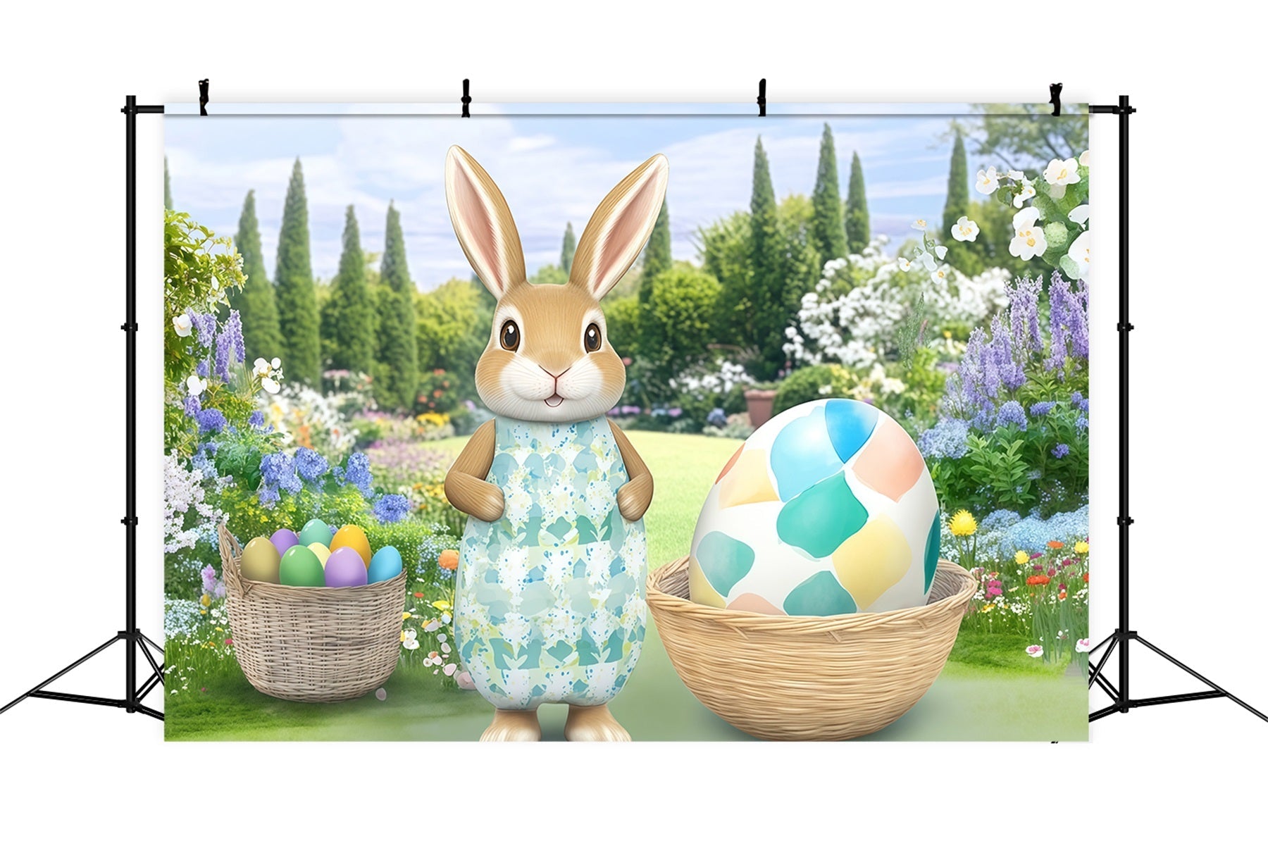 Hintergrund mit Osterhasen Gartenblumen Eierkorb Hintergrund Ostern CSH61-29