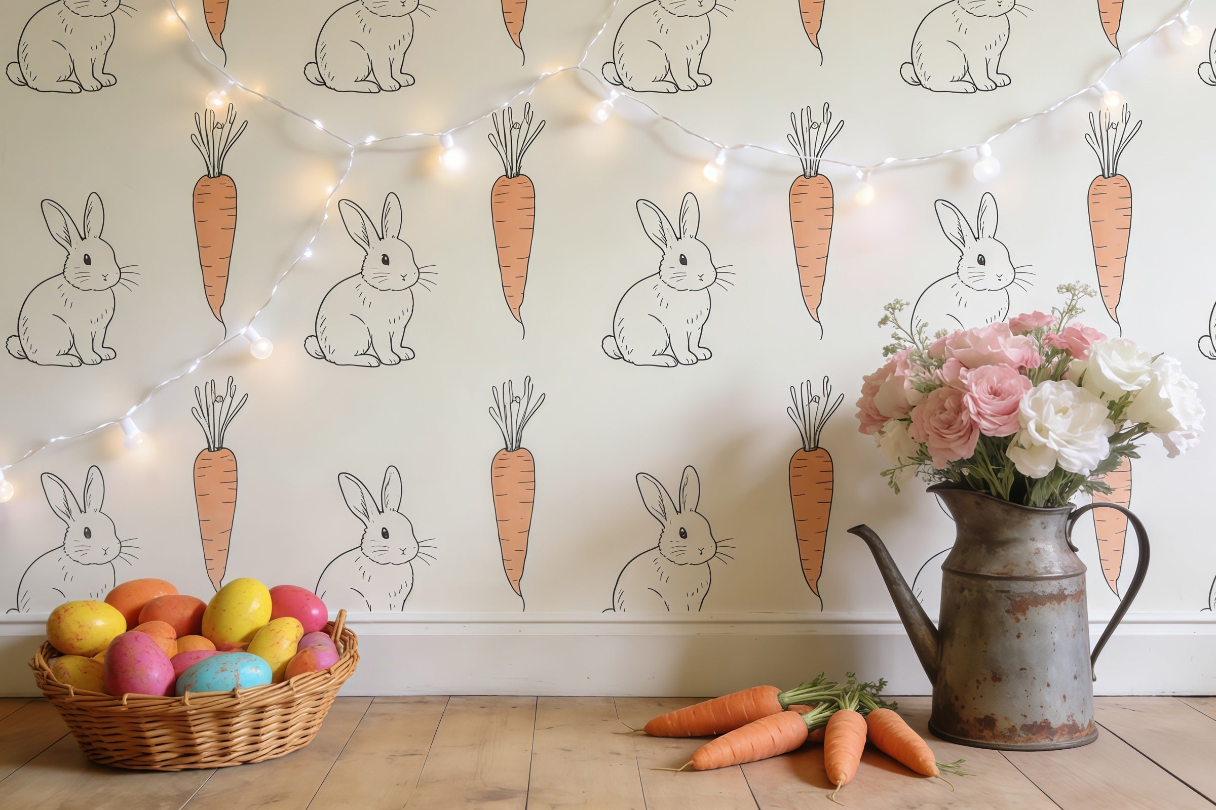 Osterhase-Fotohintergrund Rustikaler Hase Karotten-Tapete Ideen für Oster-Fotohintergründe CSH61-34