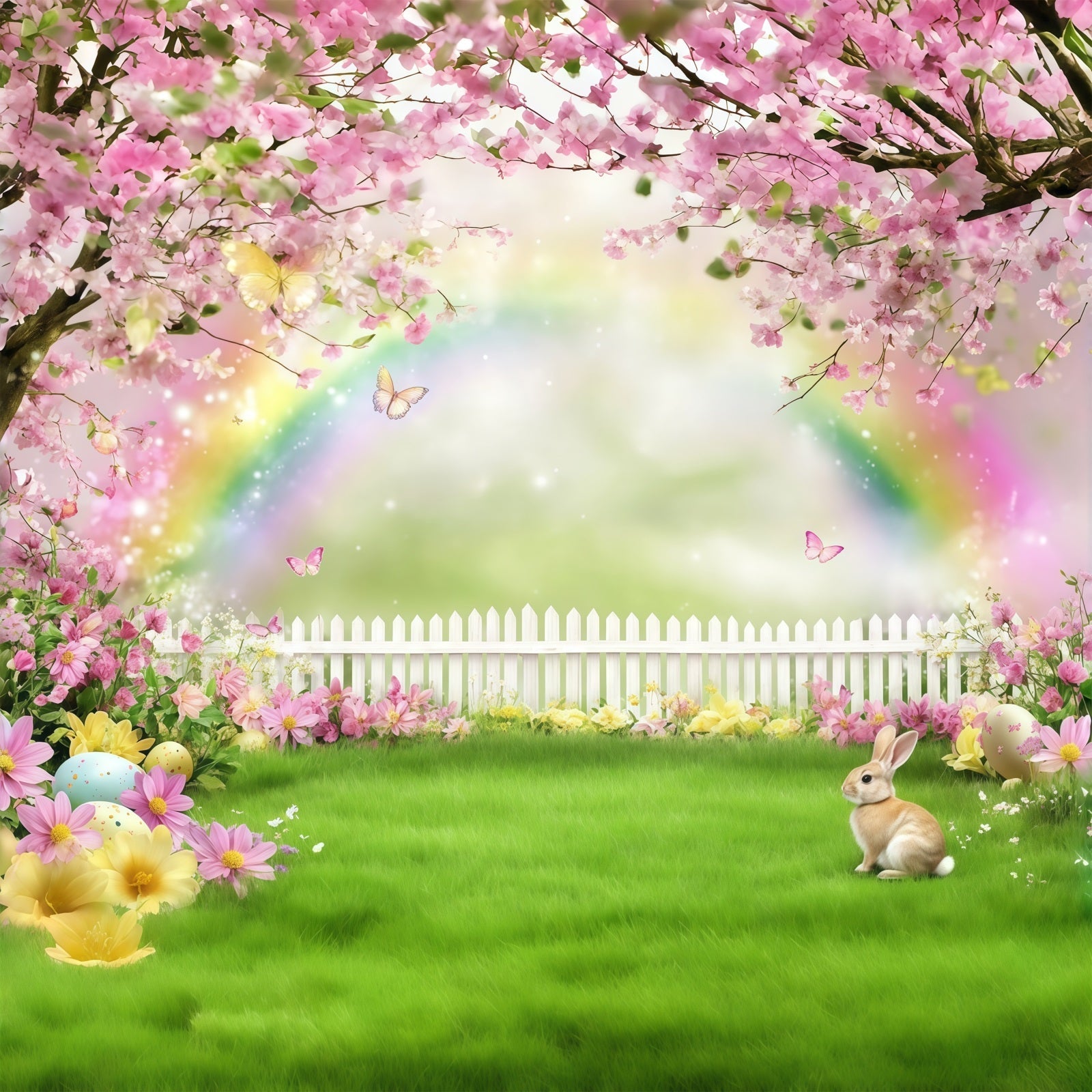 Osterhase-Fotohintergrund Regenbogenblüten Wiesenblumen Oster-Fotohintergrund CSH61-36
