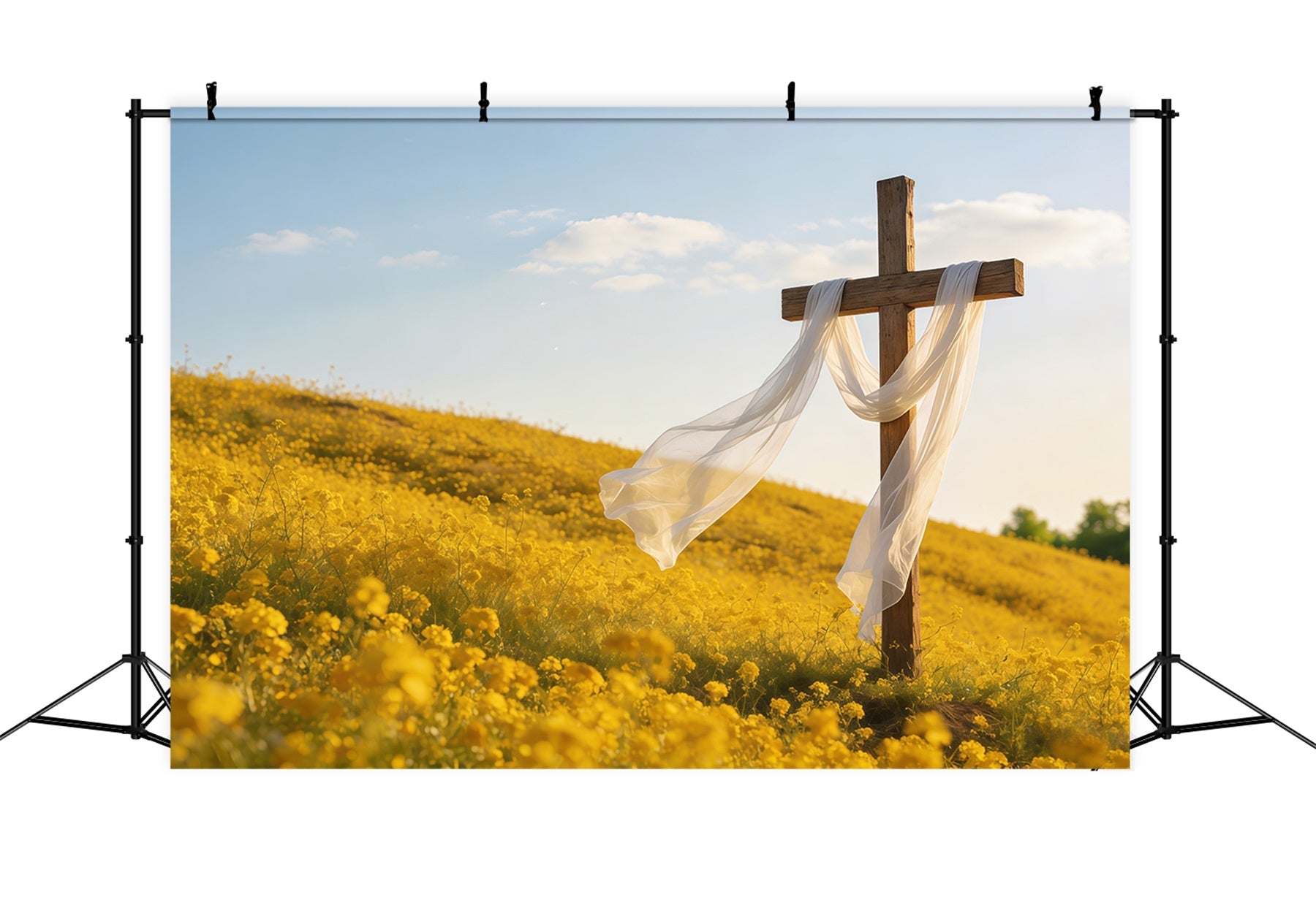 Kreuz-Hintergründe Goldene Wiese Kreuz Sonnenaufgang Oster-Bildhintergründe CSH61-38