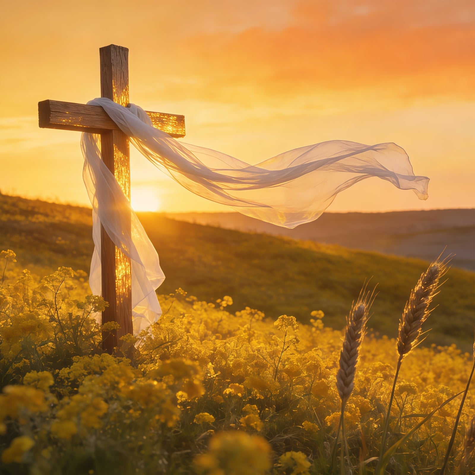 Kreuz-Hintergründe Sonnenuntergang Feld Kreuz Licht Oster-Bildhintergründe CSH61-39