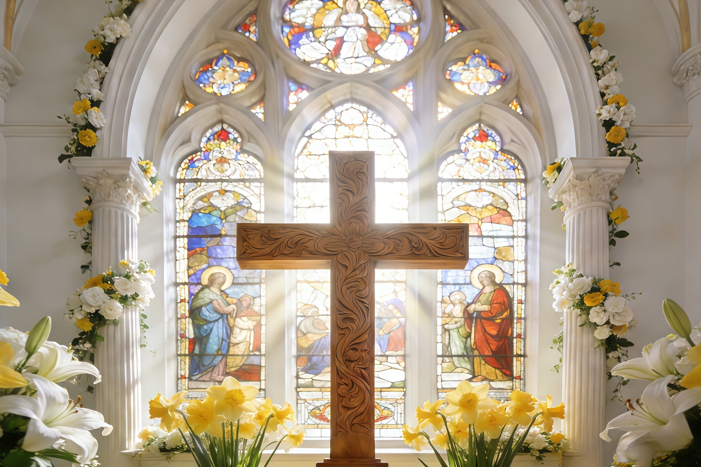 Kreuz-Hintergründe Heilige Kathedrale Kreuz Buntglas Oster-Hintergrund CSH61-40