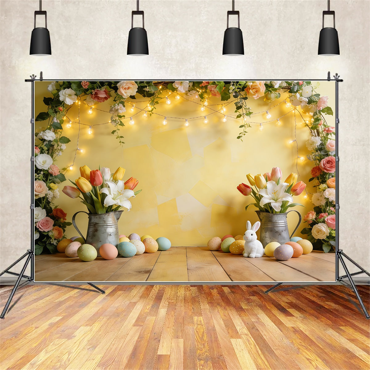 Ostereier-Hintergründe Goldener Blumenlichtbogen Osterfoto-Hintergrund CSH61-44