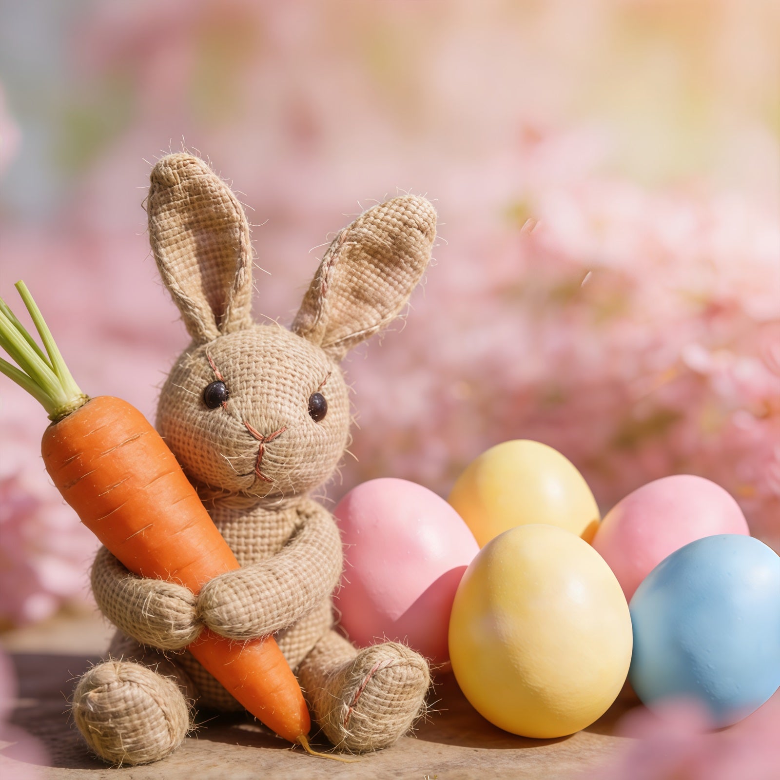 Oster-Hintergründe Jute-Hase Karotten Blumen Oster-Hintergrund Fotografie CSH61-45