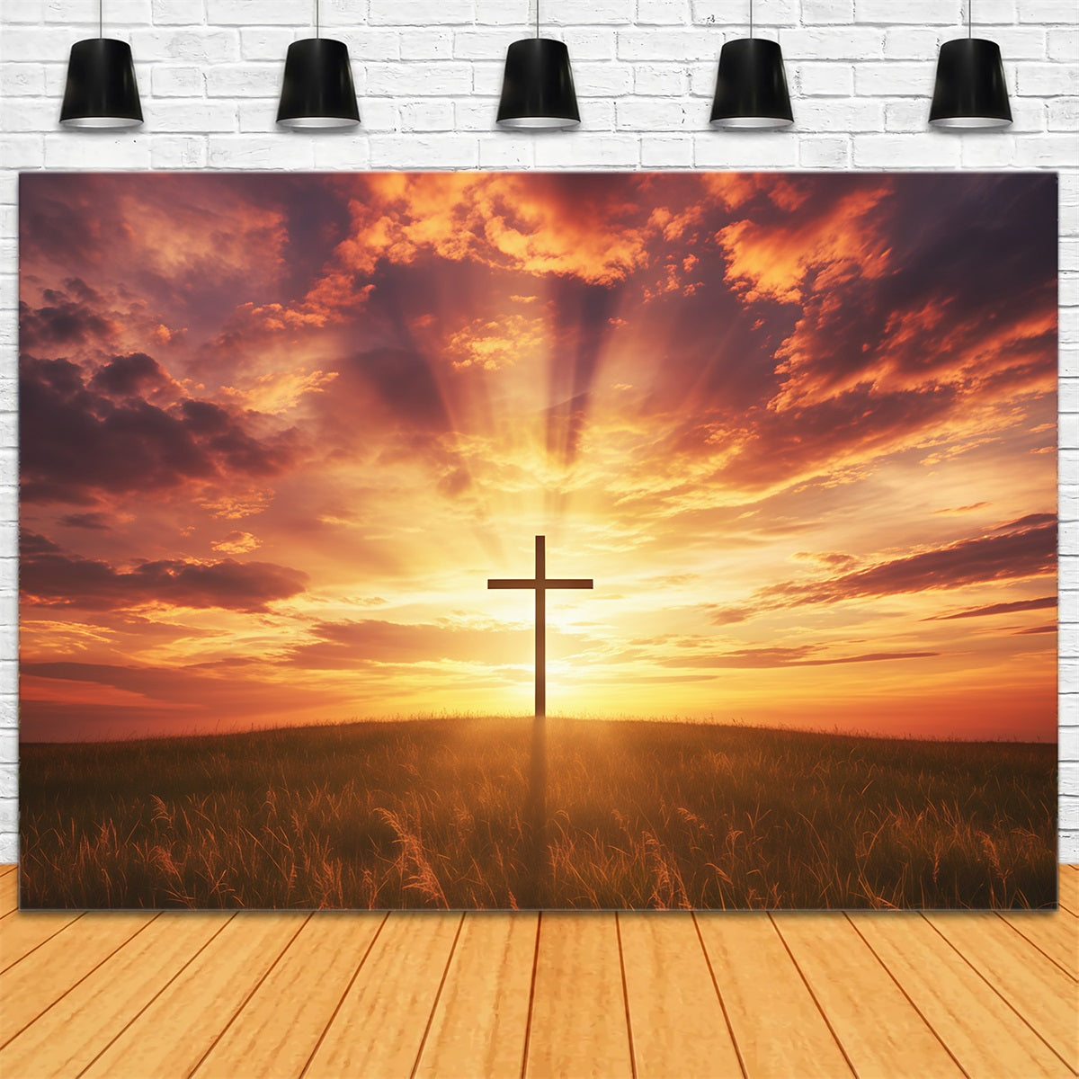 Oster-Fotohintergrund für Kirchen Strahlender Himmel Kreuz Wolken Oster-Hintergründe CSH61-5