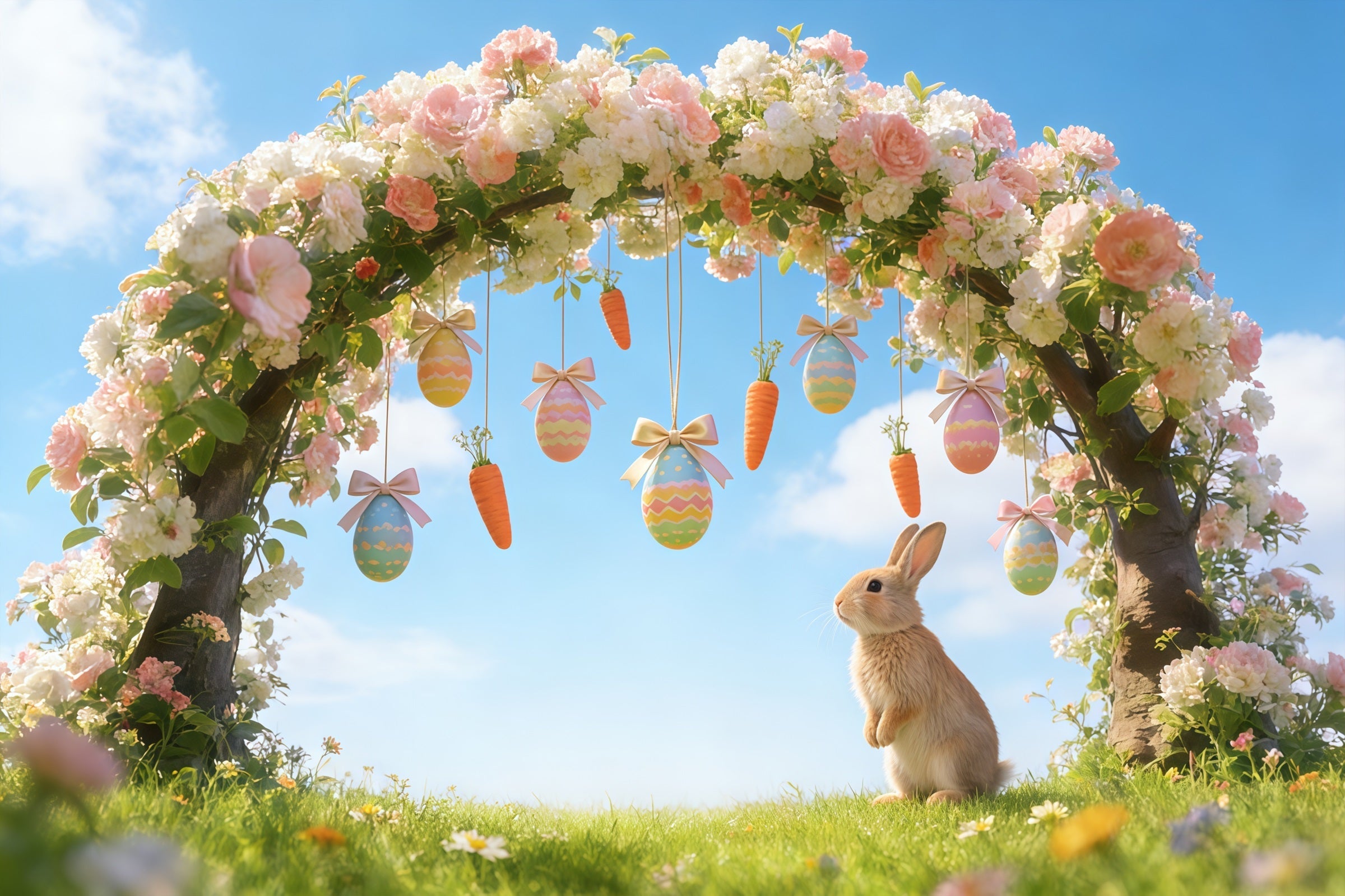 Osterbogen-Hintergrund Bunte Eier-Such-Buchstaben Oster-Hintergrund Fotografie CSH61-55