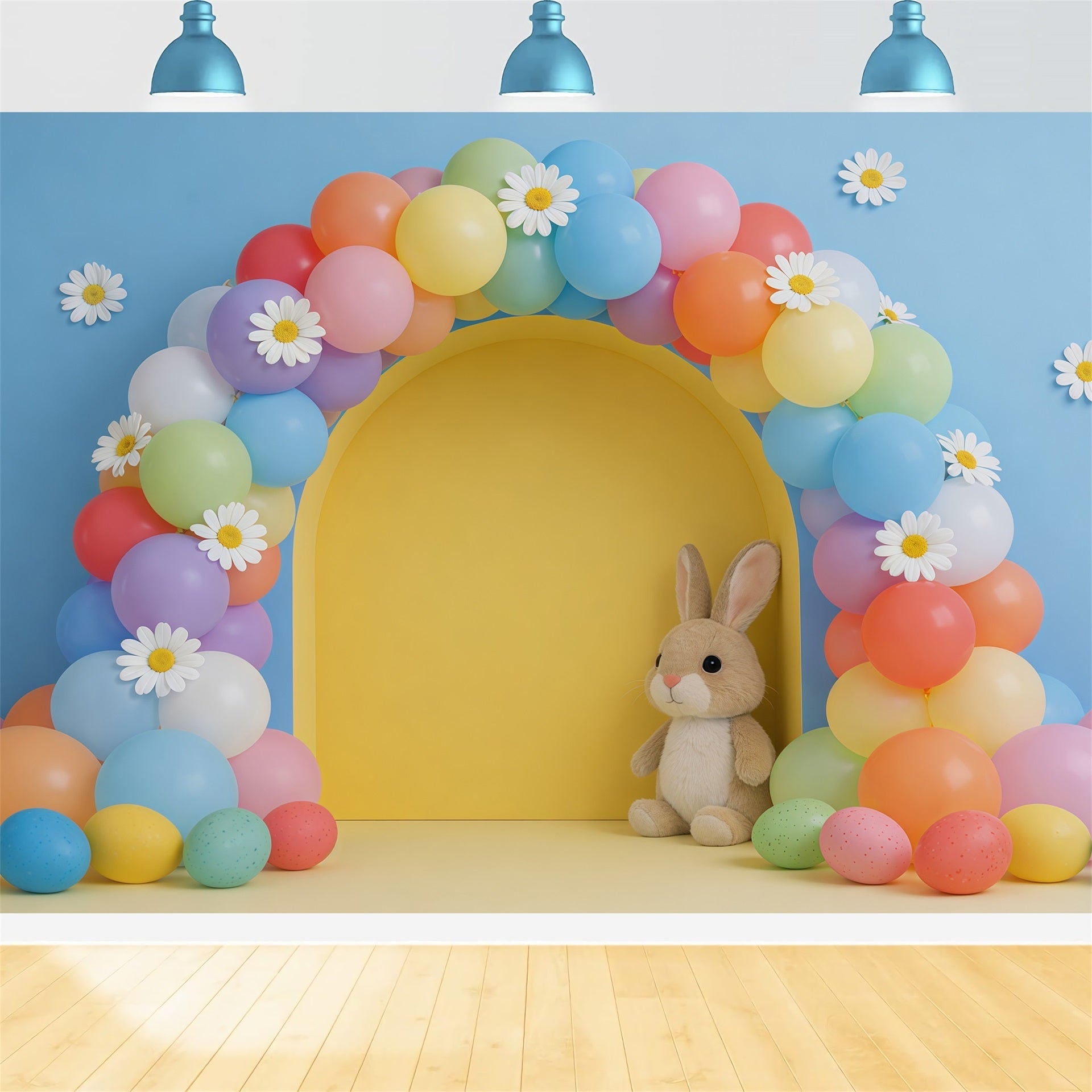 Osterballon-Hintergrund Gänseblümchen-Bogen Girlande Hase Oster-Hintergründe für Fotografie CSH61-57