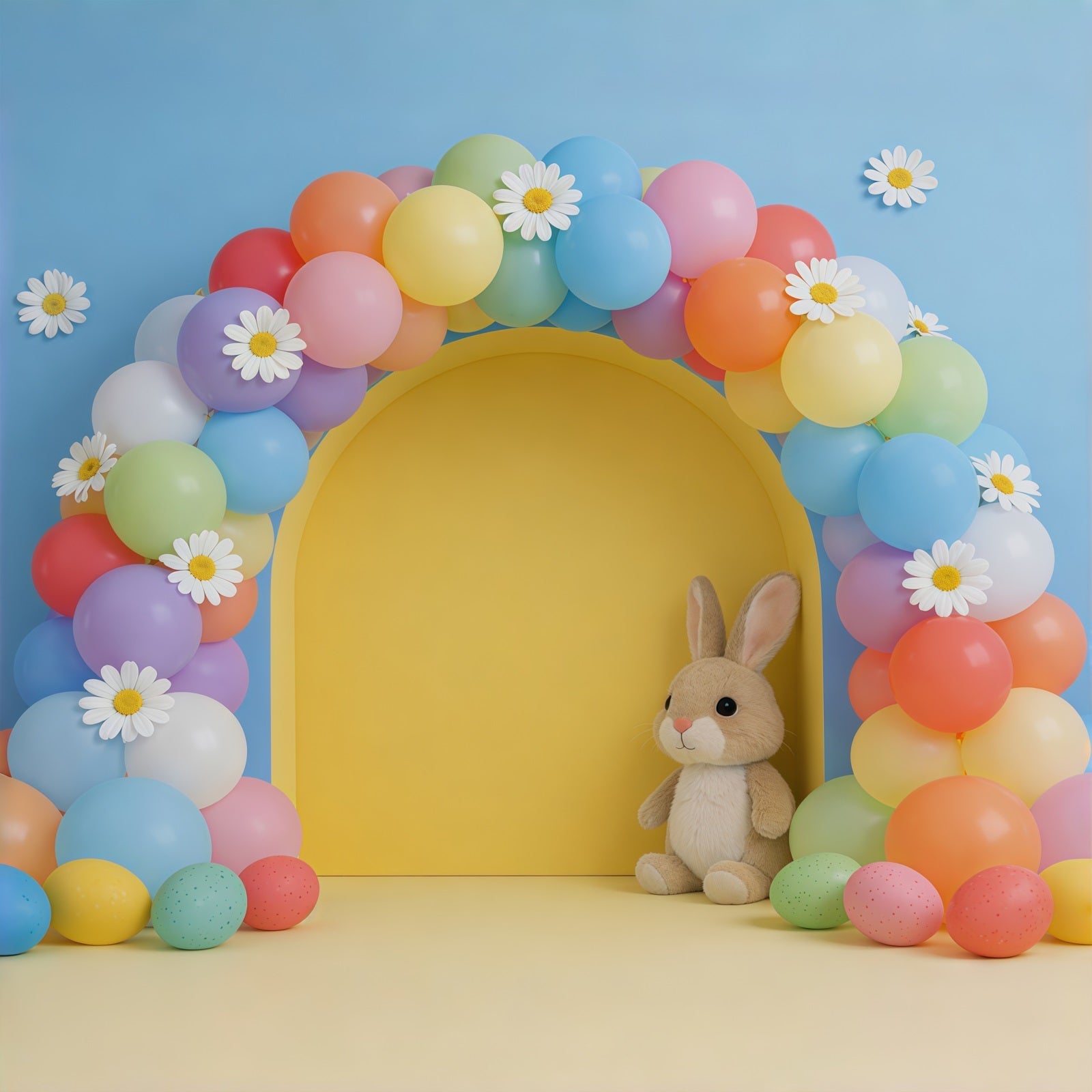 Osterballon-Hintergrund Gänseblümchen-Bogen Girlande Hase Oster-Hintergründe für Fotografie CSH61-57