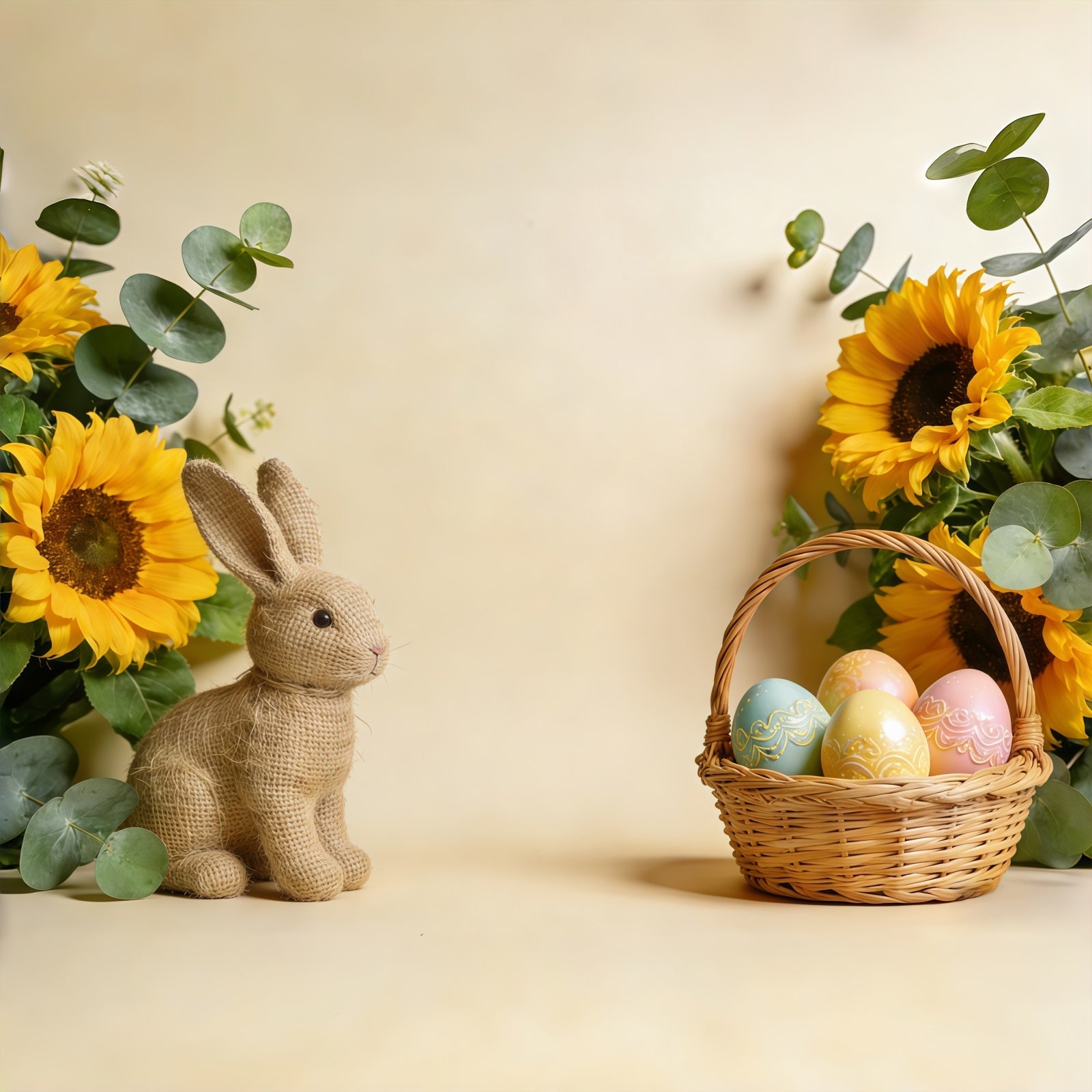 Osterkorb-Hintergrund Sonnenblume Hase Pastellfarbene Eier Oster-Fotohintergründe CSH61-60