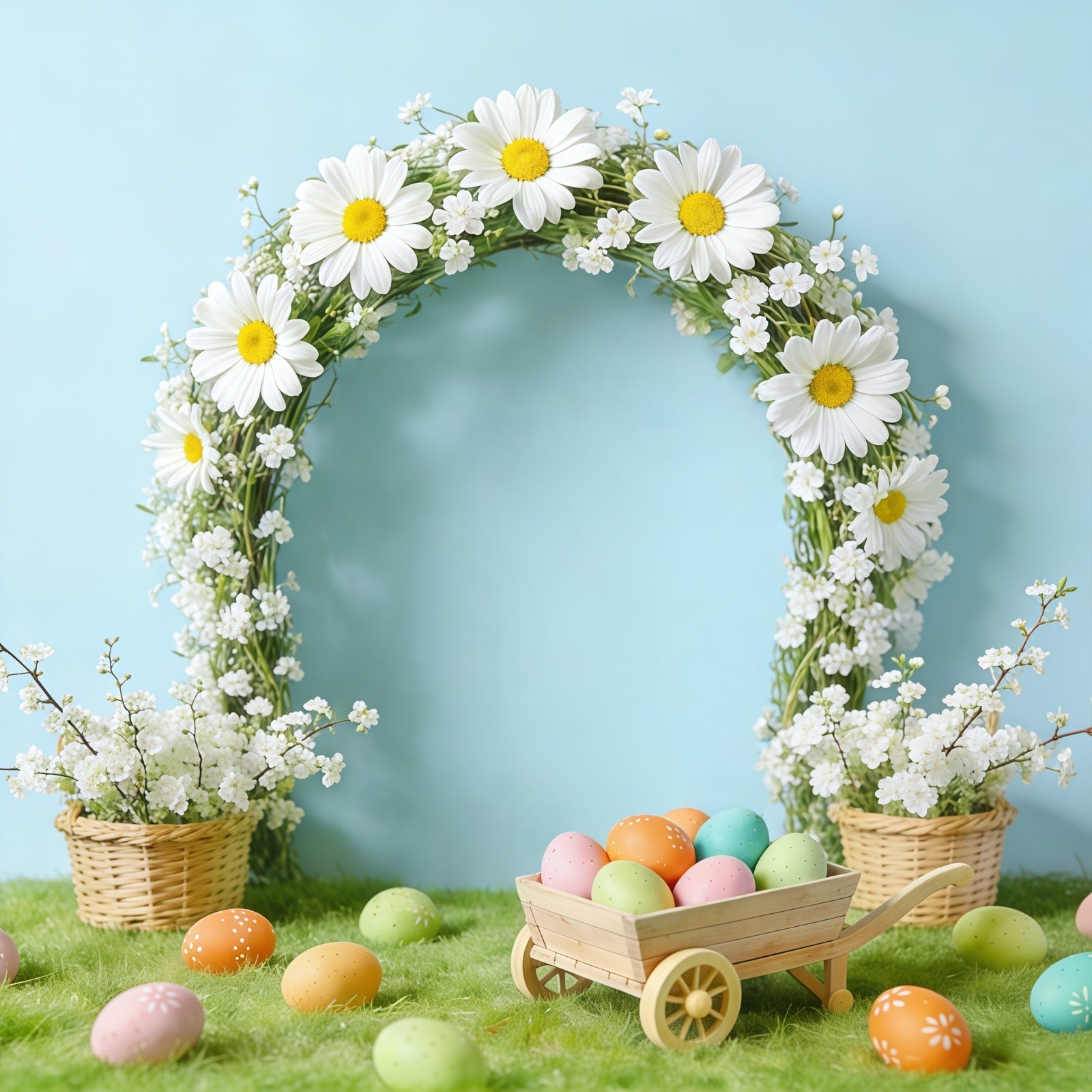 Oster-Gänseblümchen-Hintergrund Frühling Rustikaler Kranz Eierkarton-Fotohintergrund Ostern CSH61-65