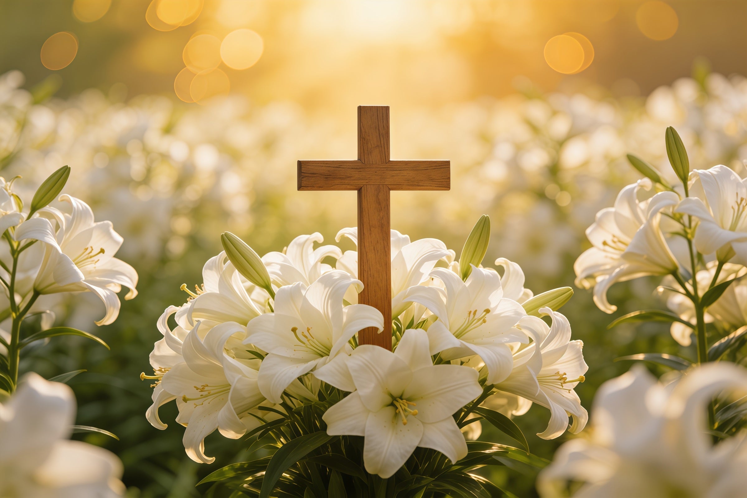 Osterlilien-Hintergrund Kreuz Weiches Bokeh Frühling Outdoor-Osterhintergrund CSH61-73