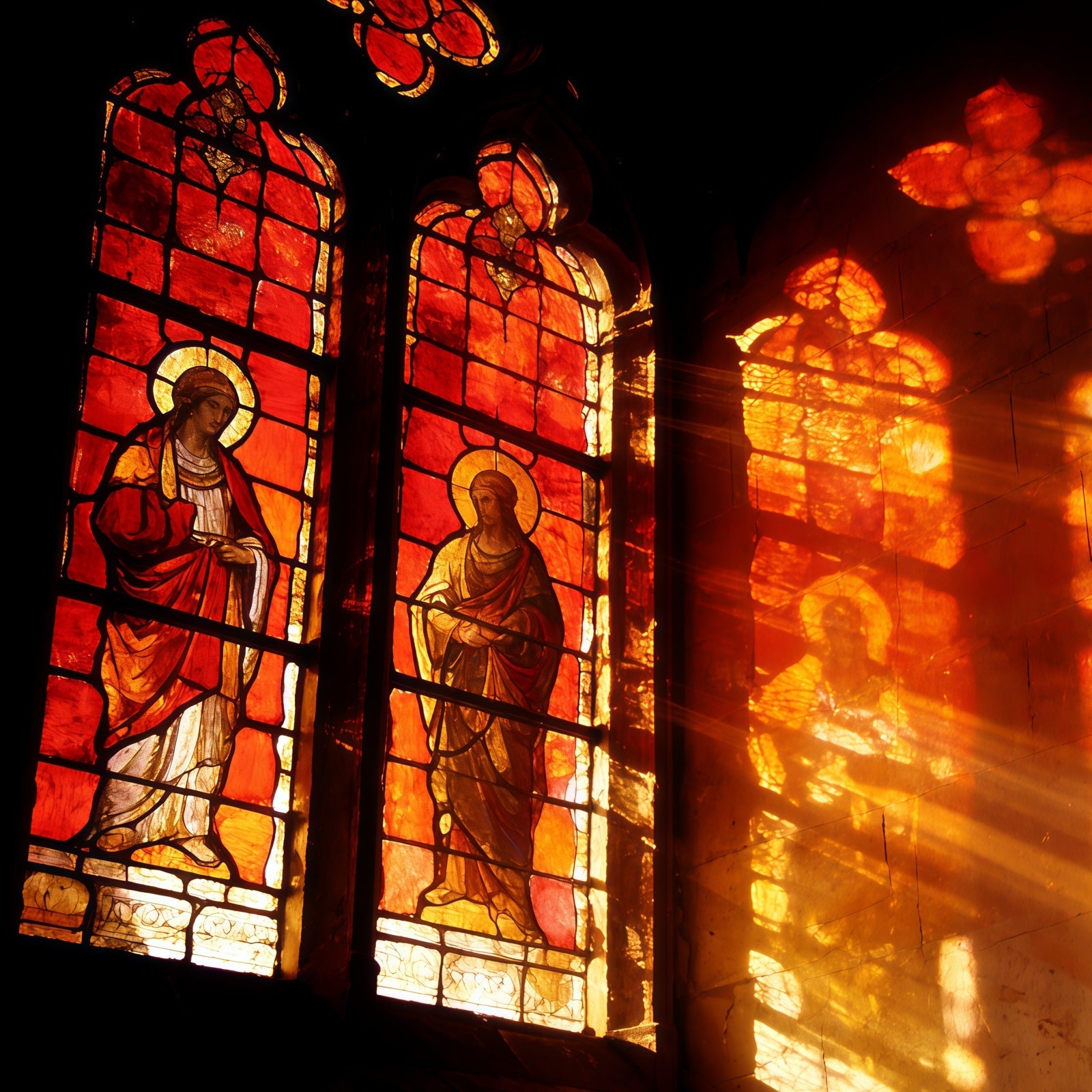Oster-Buntglas-Hintergrund Sonnenuntergang durch Fenster Oster-Hintergründe für Fotos CSH61-78