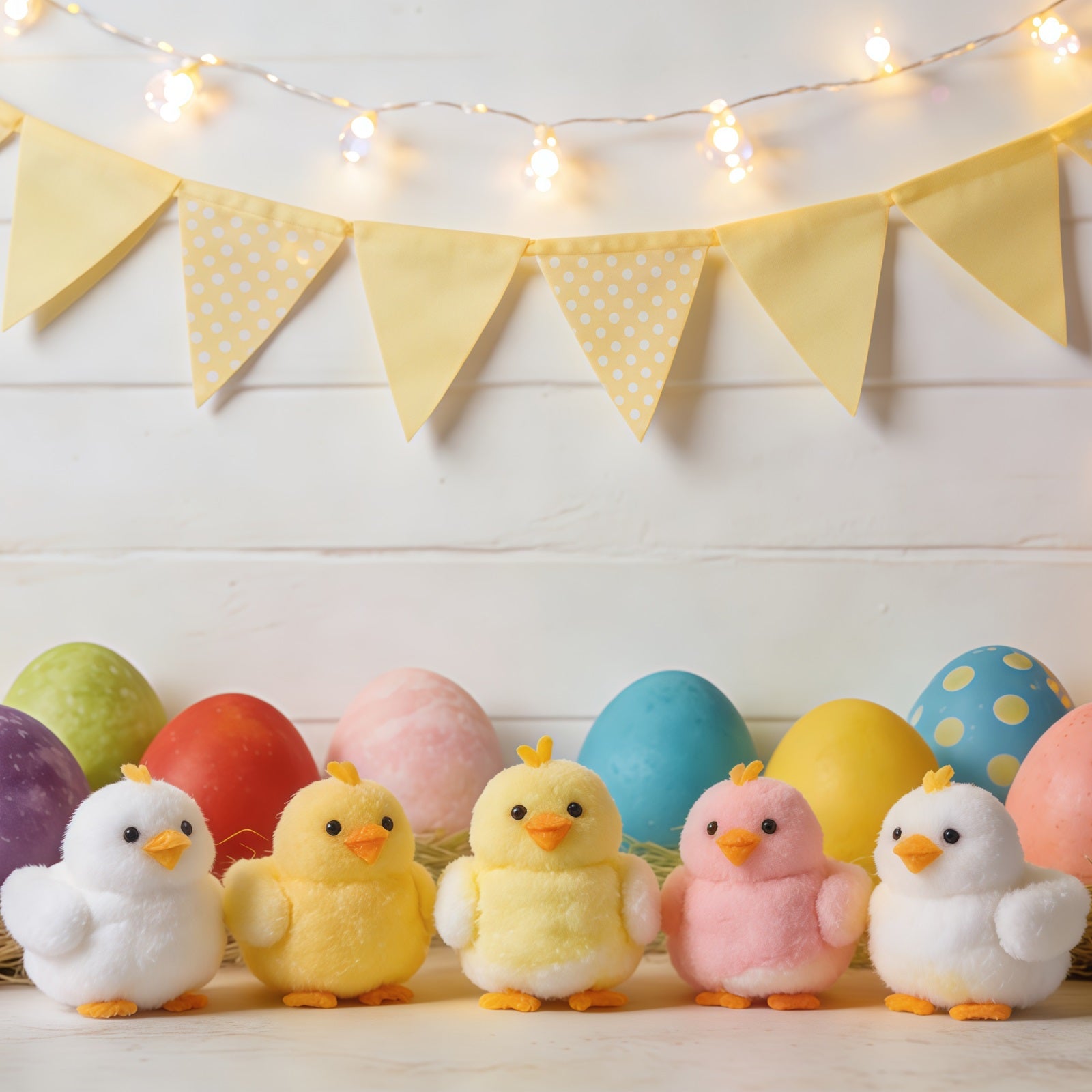 Oster-Marshmallow-Küken-Hintergrund Bunte Eier Wimpel Fotografie-Hintergrund Ostern CSH61-85