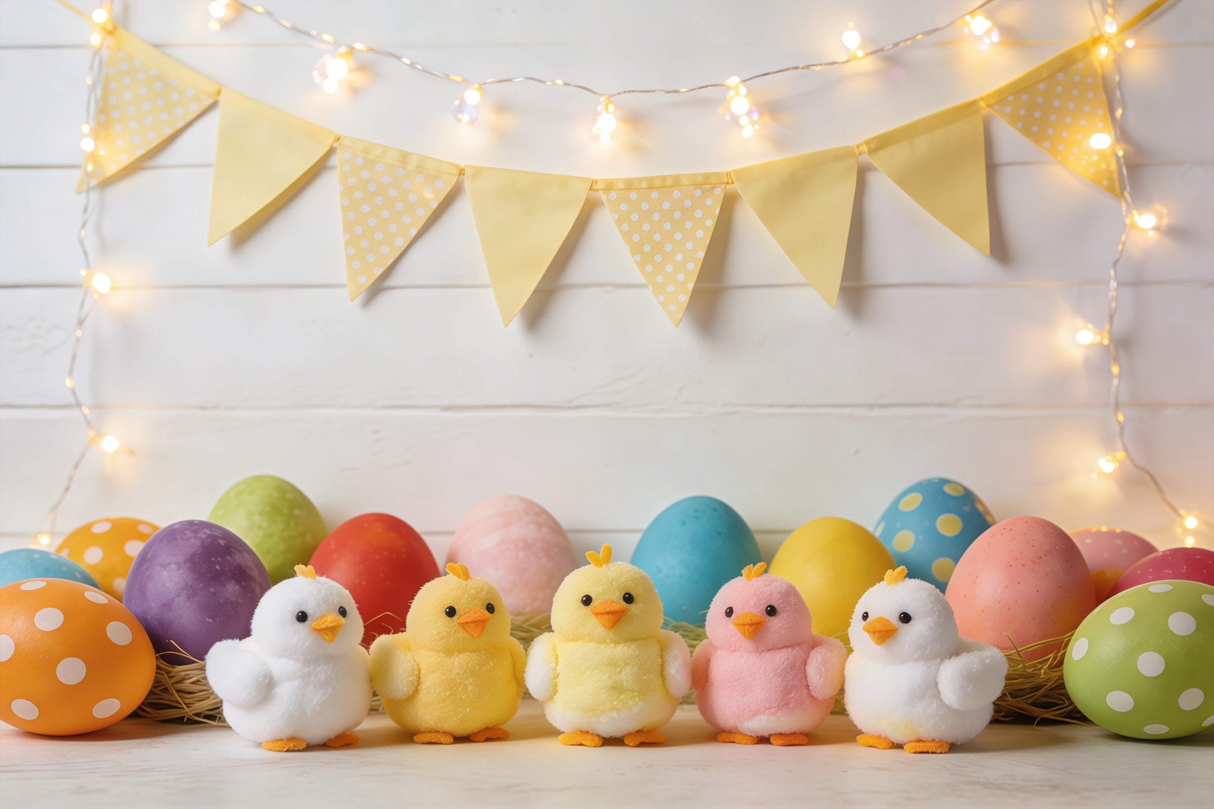 Oster-Marshmallow-Küken-Hintergrund Bunte Eier Wimpel Fotografie-Hintergrund Ostern CSH61-85