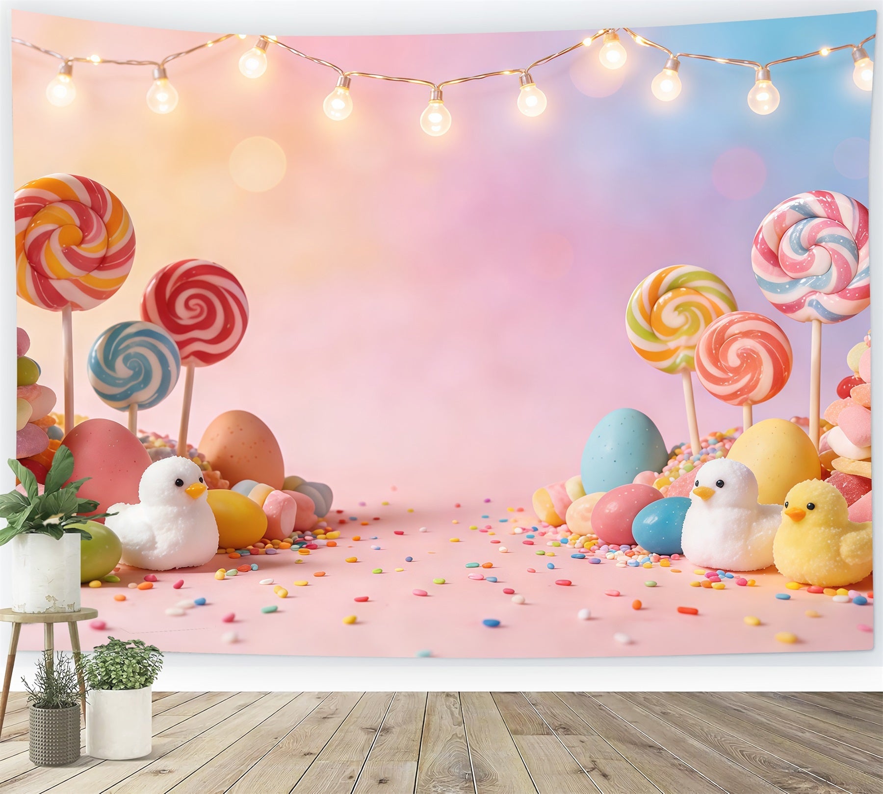 Oster-Marshmallow-Küken-Hintergrund Pastellfarbene Bonbon-Lutscher Eier Fotografie-Hintergrund Ostern CSH61-86