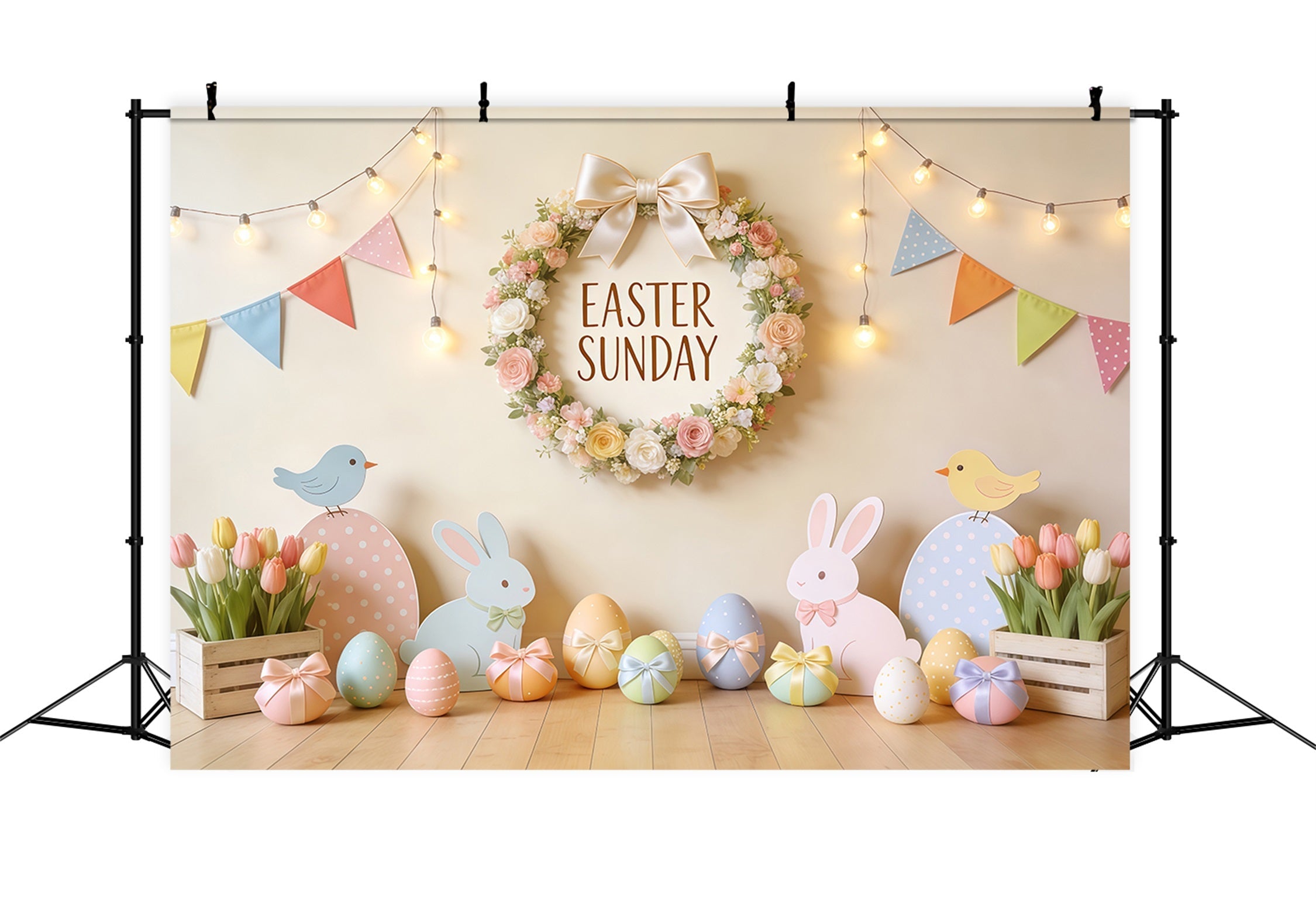 Ostersonntag-Hintergrund Blumenkranz Hase Tulpe Oster-Hintergründe Fotografie CSH62-100