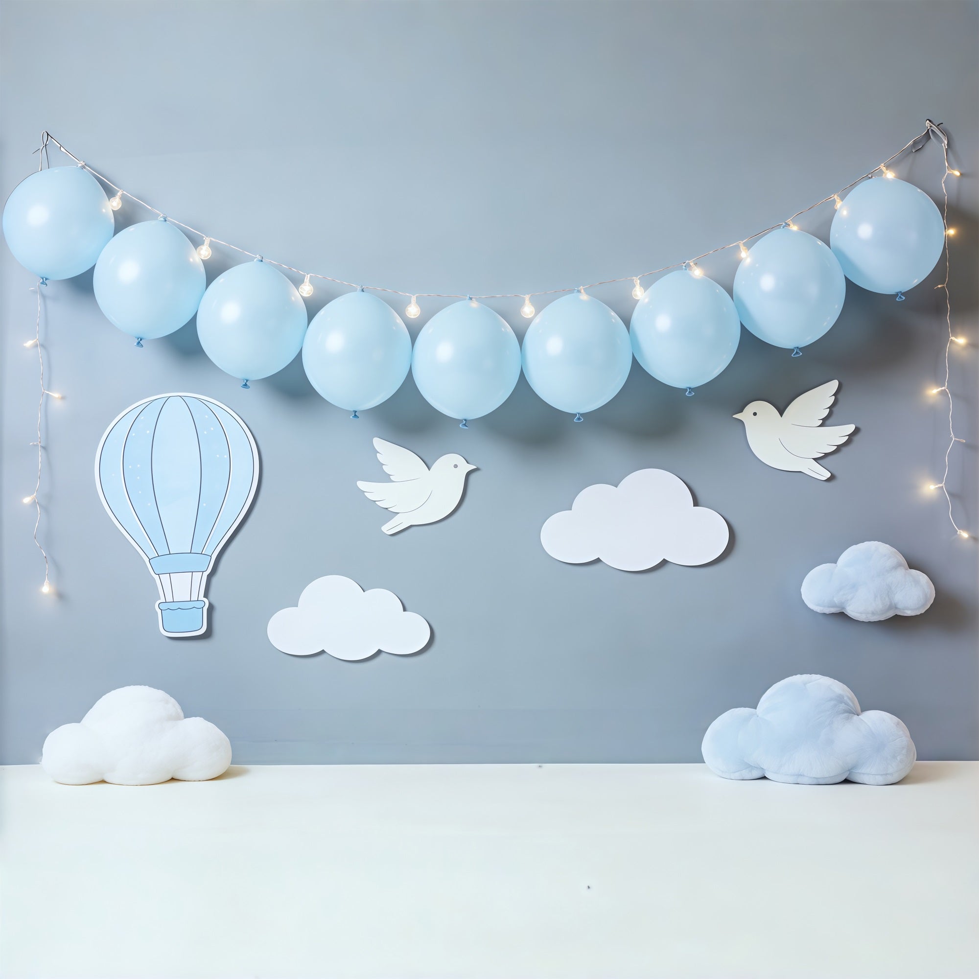 Wolkenhintergrund Blaue Ballons Vogelwolken Neugeborenen-Fotografie-Hintergründe CSH62-111