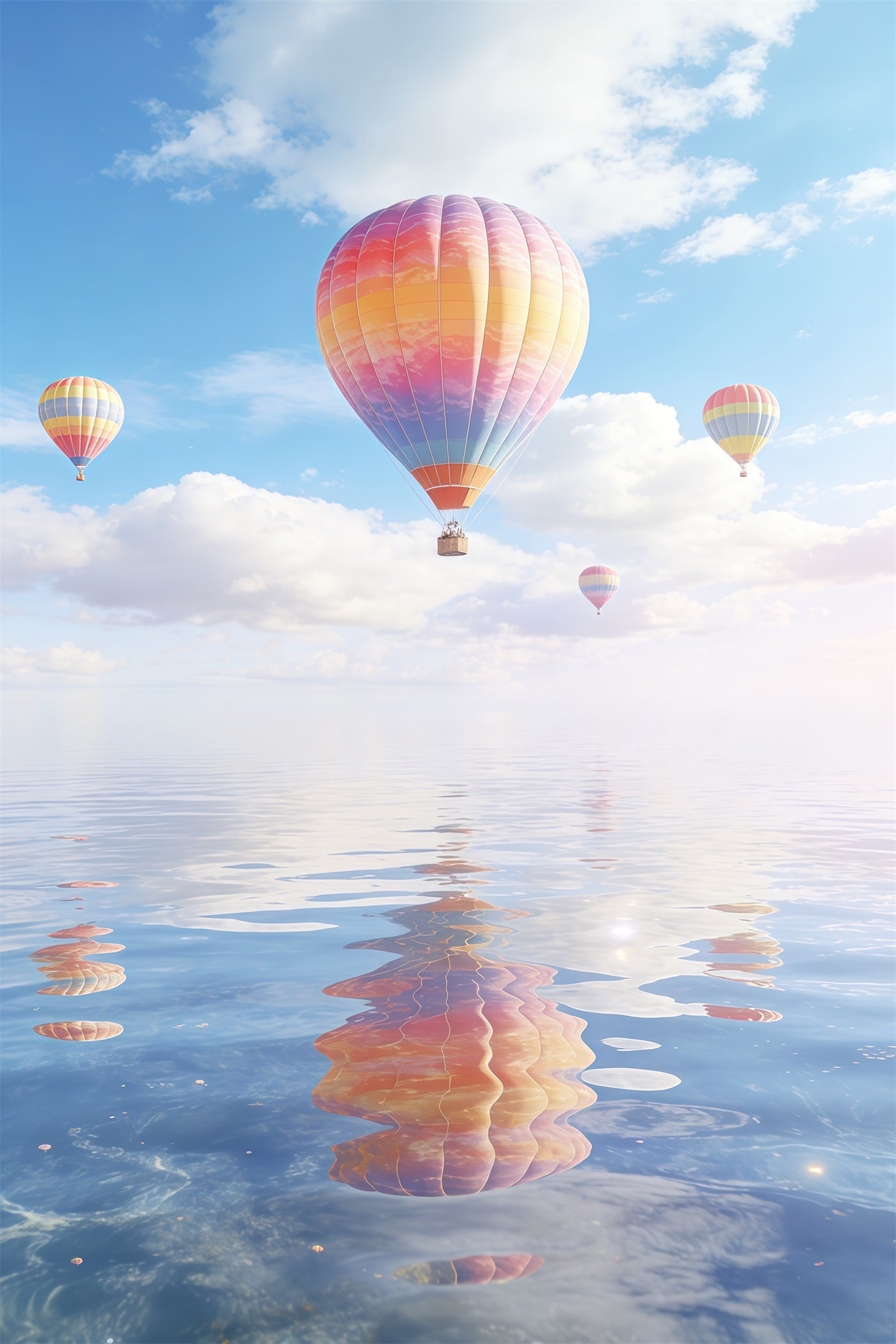 Wolkenhintergrund Pastellballons Wasserreflexion Himmelblauer Hintergrund CSH62-112