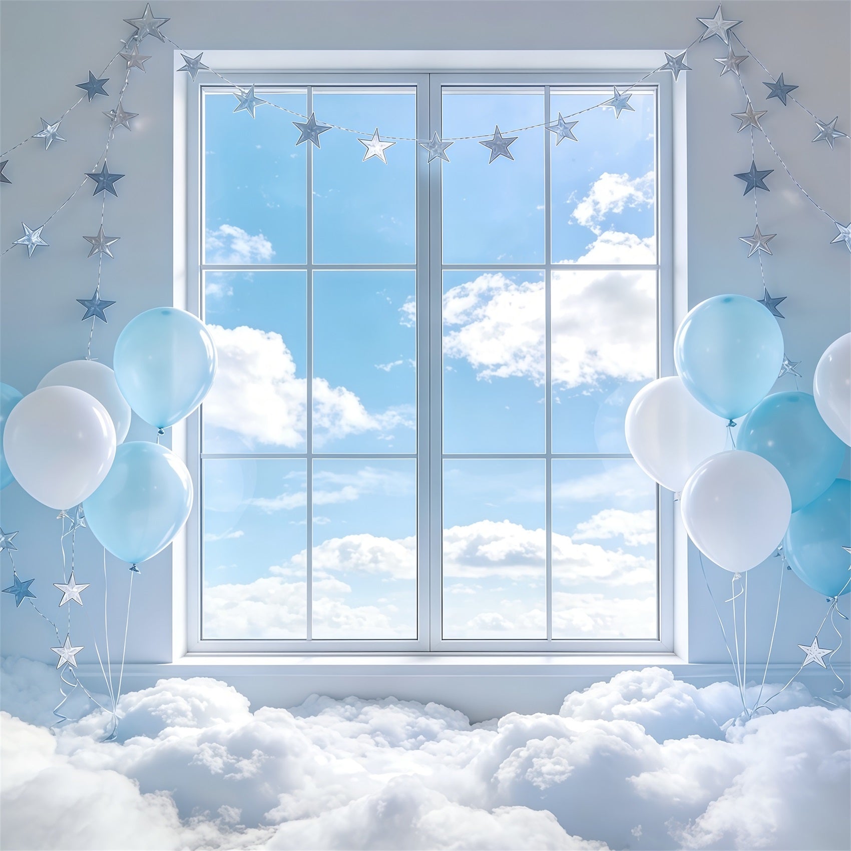 Wolkenhintergründe Stern Ballon Fenster Himmel Kinderfotografie Hintergrund CSH62-115