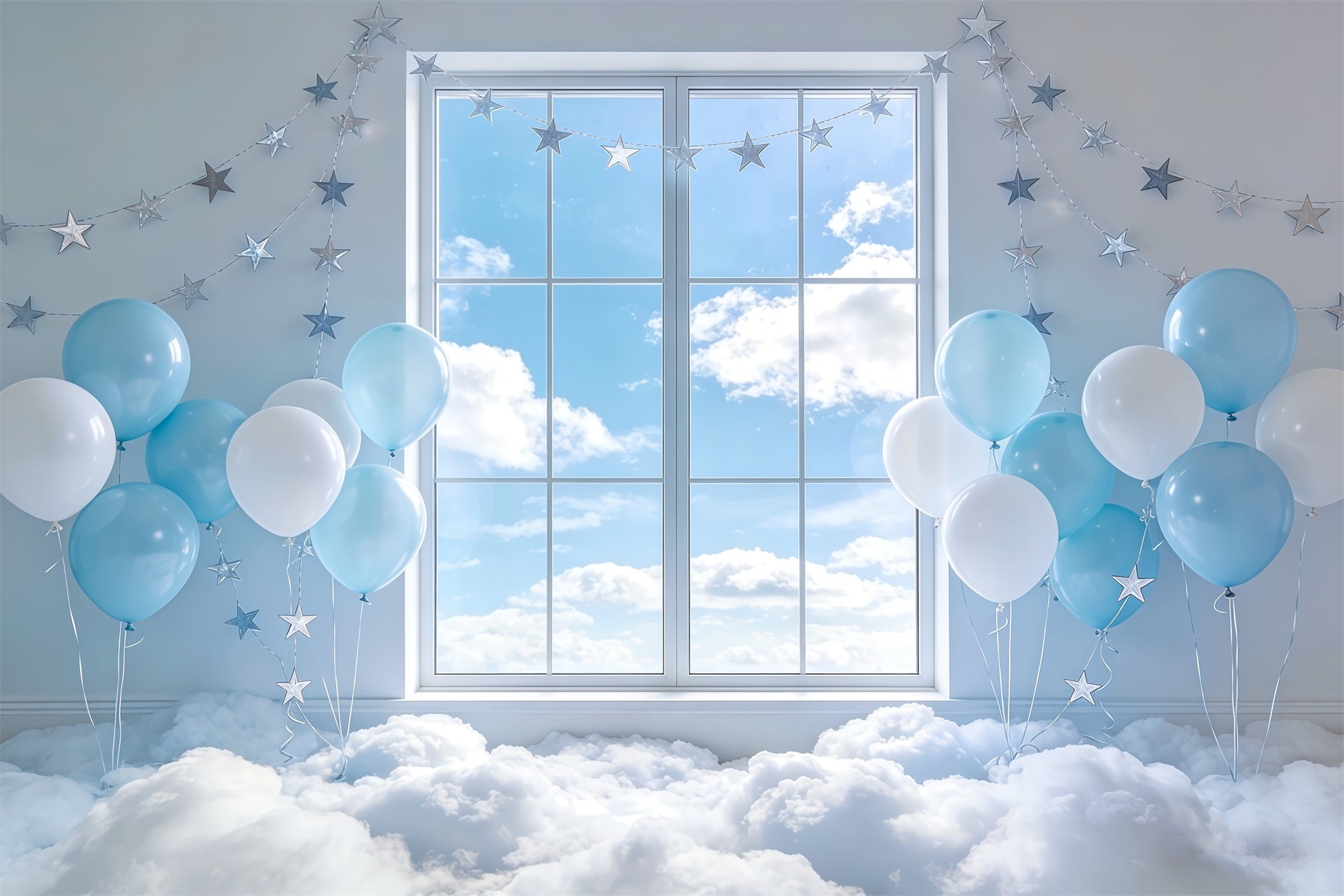Wolkenhintergründe Stern Ballon Fenster Himmel Kinderfotografie Hintergrund CSH62-115