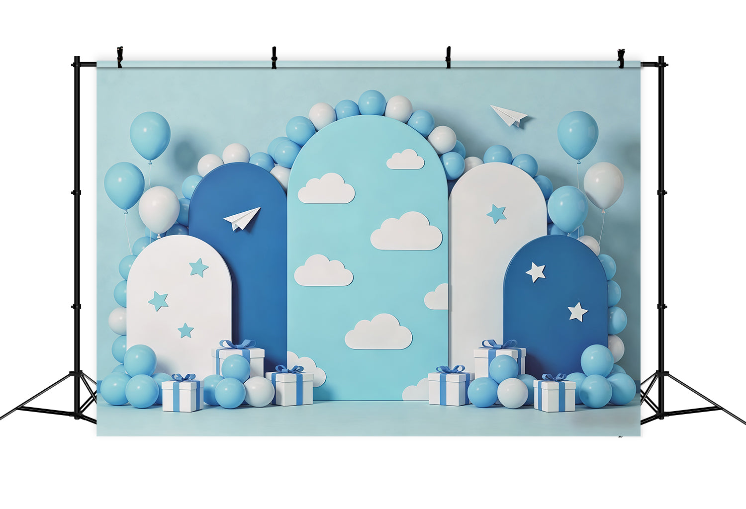 Wolken-Hintergrund Fotoshooting Blauer Ballonbogen Papierflieger Kinder-Hintergrund CSH62-119