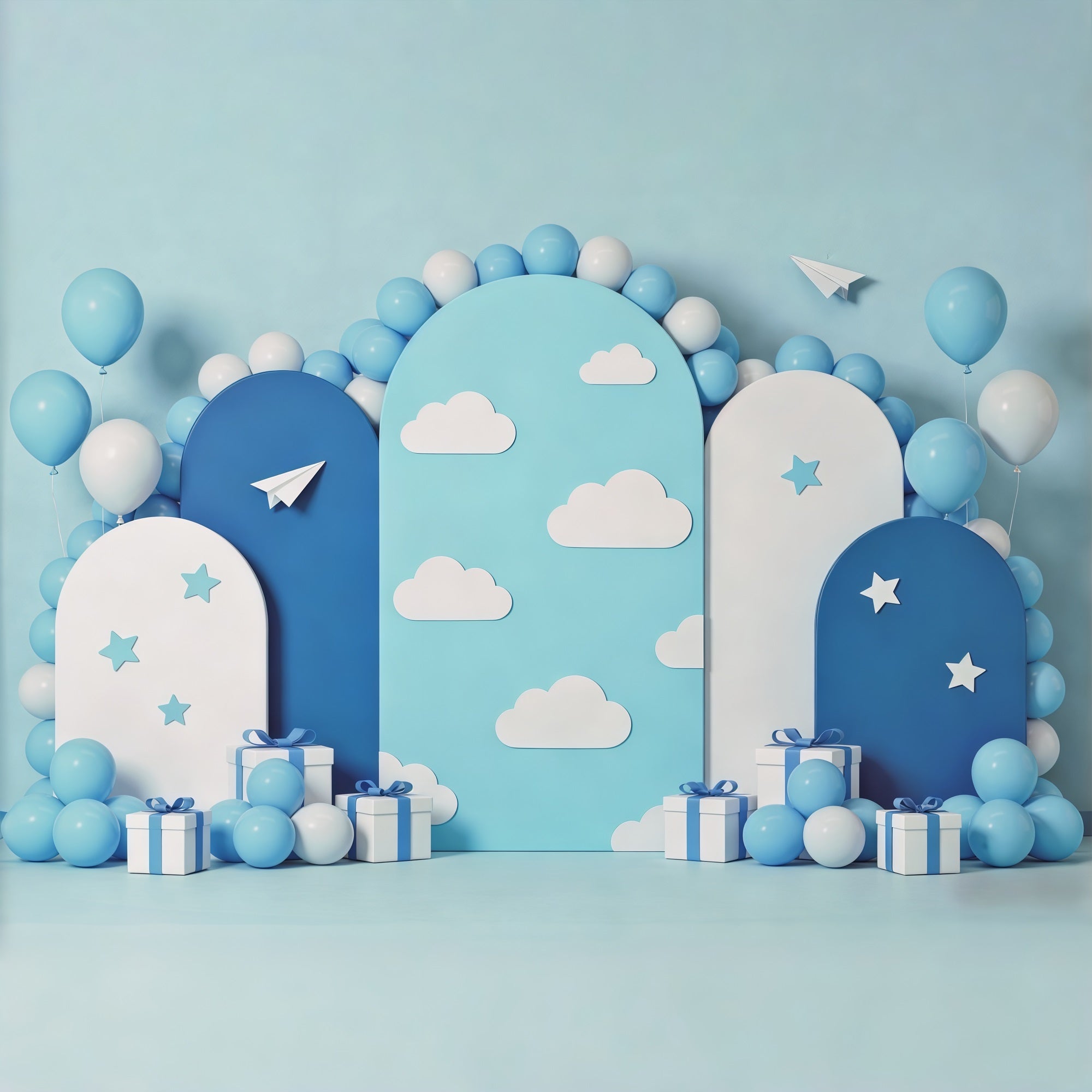 Wolken-Hintergrund Fotoshooting Blauer Ballonbogen Papierflieger Kinder-Hintergrund CSH62-119