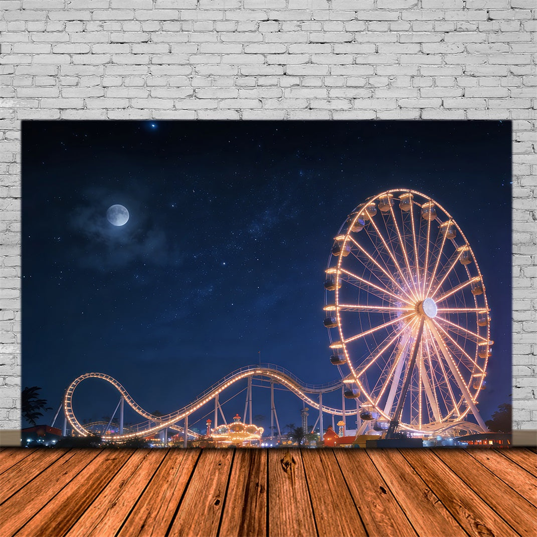 Hintergrund mit Nachthimmel Mondbeschienenes Riesenrad Vergnügungspark Sternenhimmel-Hintergrund CSH62-129