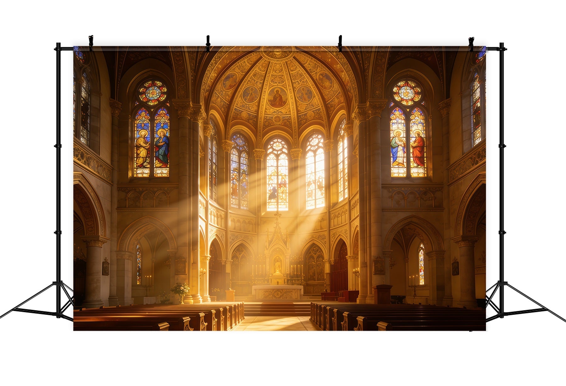 Hintergrund mit Buntglas Kirchenfenster Strahlen Ostern 2026 Hintergrund CSH62-64