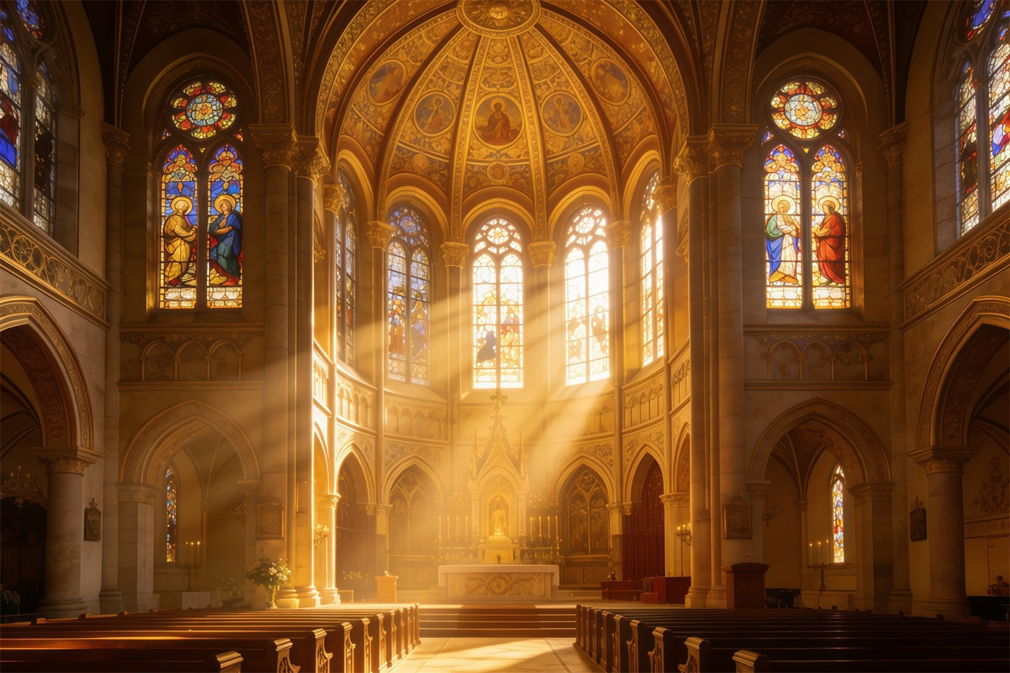 Hintergrund mit Buntglas Kirchenfenster Strahlen Ostern 2026 Hintergrund CSH62-64