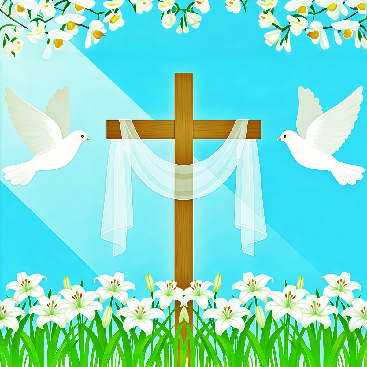 Kreuz und Lilien Hintergrund Tauben Religiöser Lichtstrahl Ostern Hintergrund Fotos CSH62-68