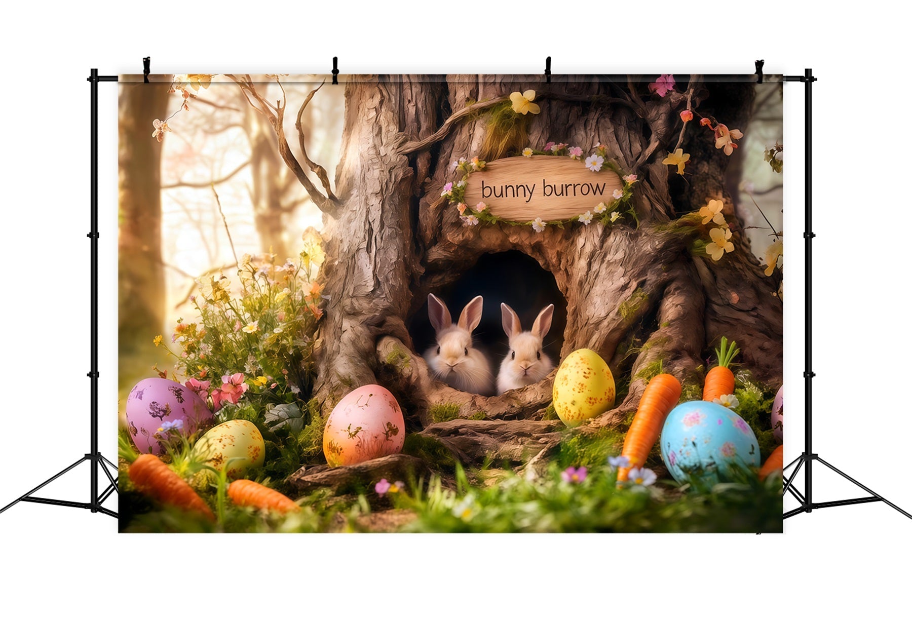 Hasenbau Hintergrund Baumloch Karotten Eier Ostern Fotokabine Hintergrund Ideen CSH62-69