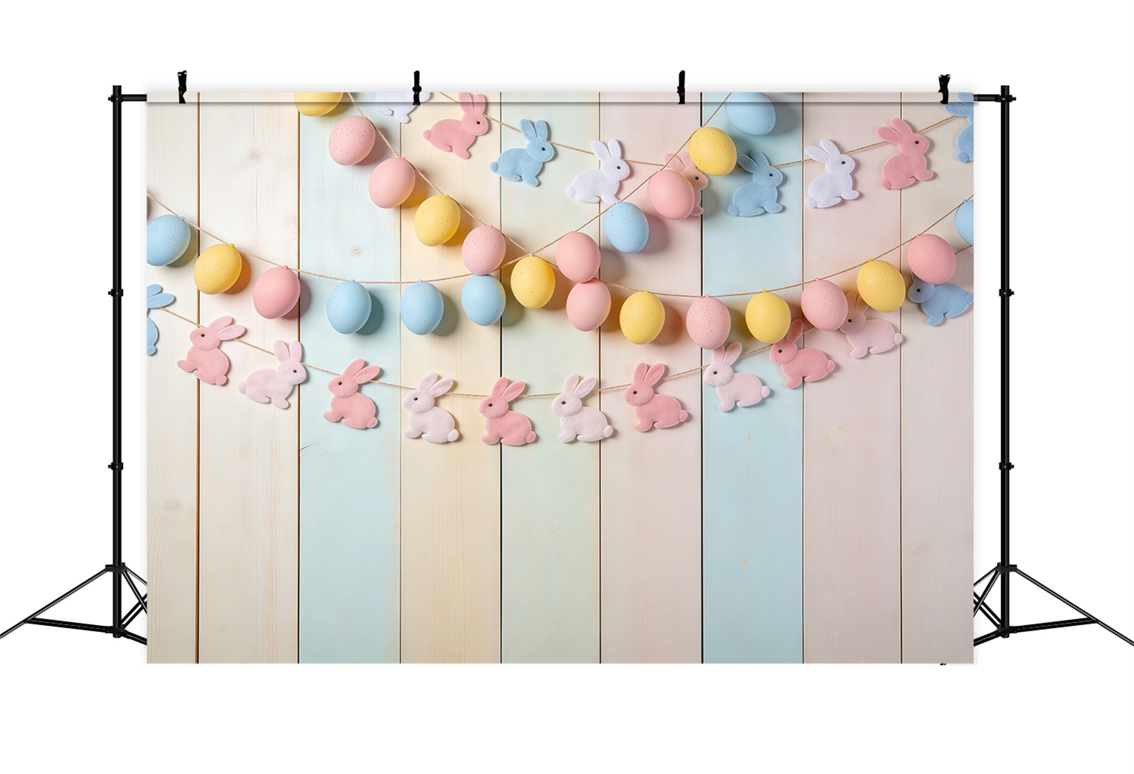 Osterei Hintergrund Hasengirlande Pastell Holz Foto Hintergründe Ostern CSH62-70