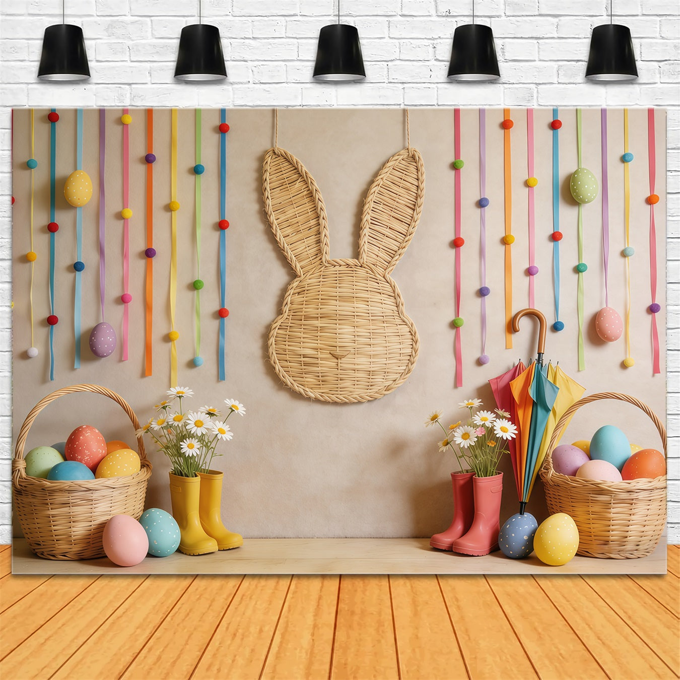 Osterkorb Hintergrund Weidenkorb Hase Ei Gänseblümchen Foto Hintergrund für Ostern CSH62-71