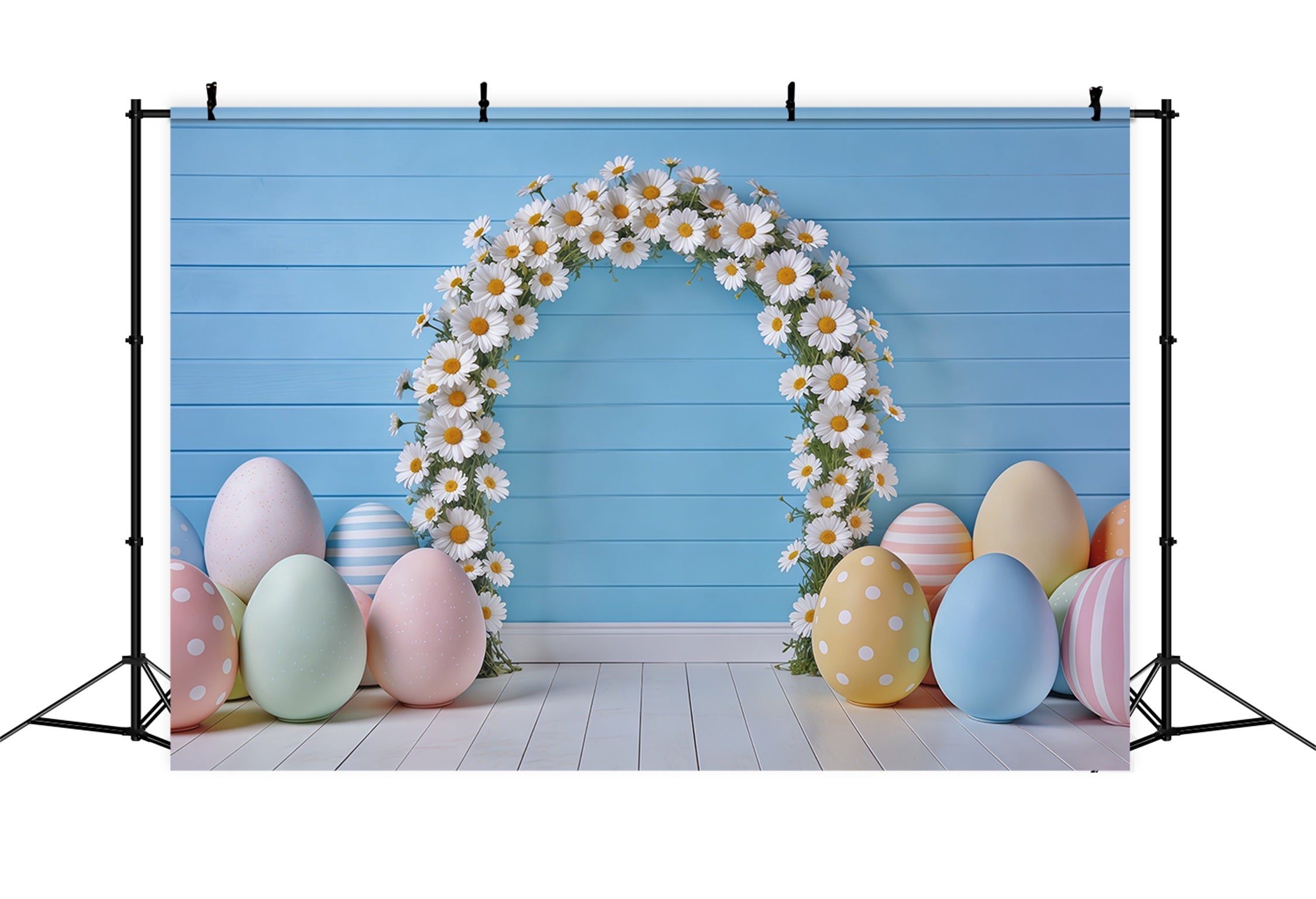 Oster-Frühlings-Blumenkranz-Hintergrund Gänseblümchen-Bogen Pastell-Eier Oster-Fotoshooting-Hintergrund-Ideen CSH62-77