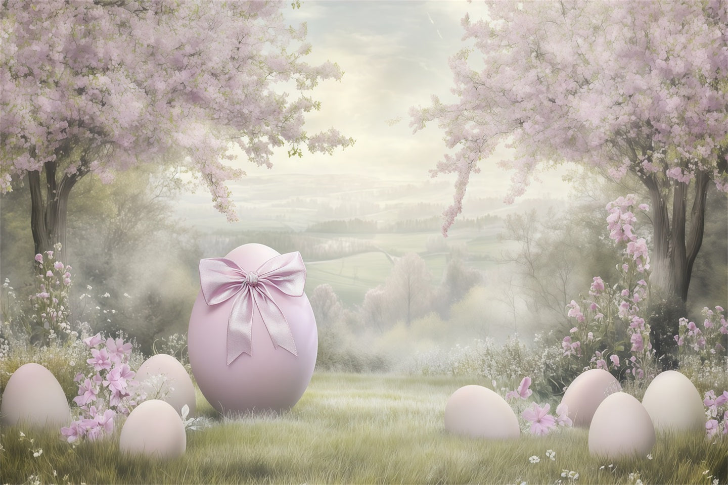 Oster-Kirschblüten-Hintergrund Ölgemälde Eierblumen Outdoor-Oster-Fotohintergründe CSH62-79