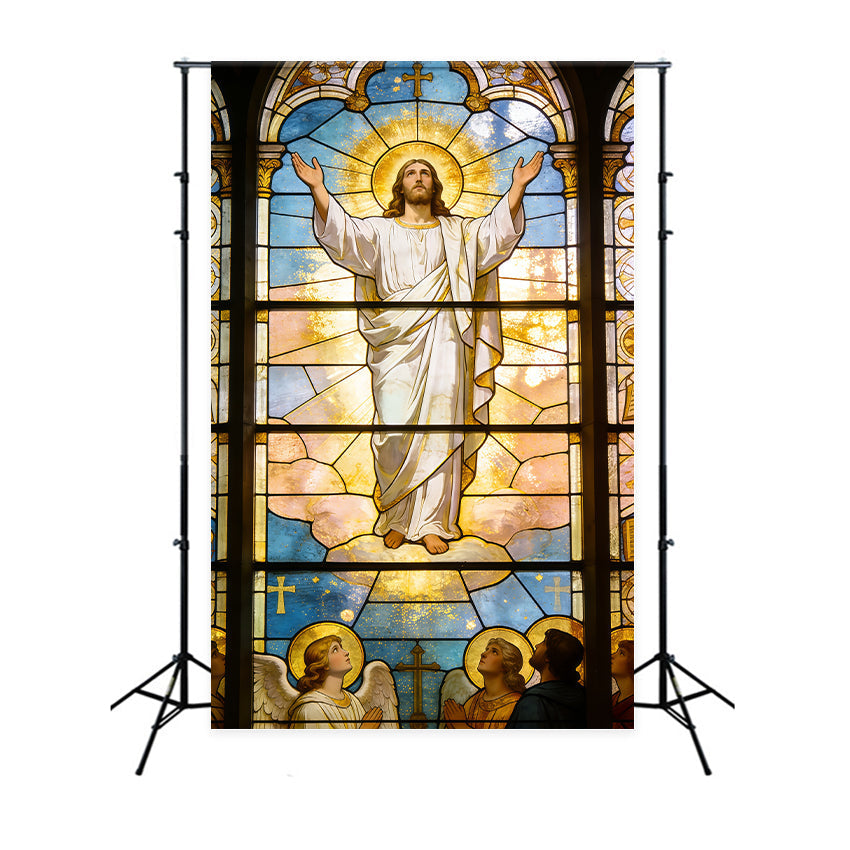 Oster-Buntglas-Hintergrund Jesus Himmelfahrt Kirchenfenster Günstige Osterhintergründe CSH62-83