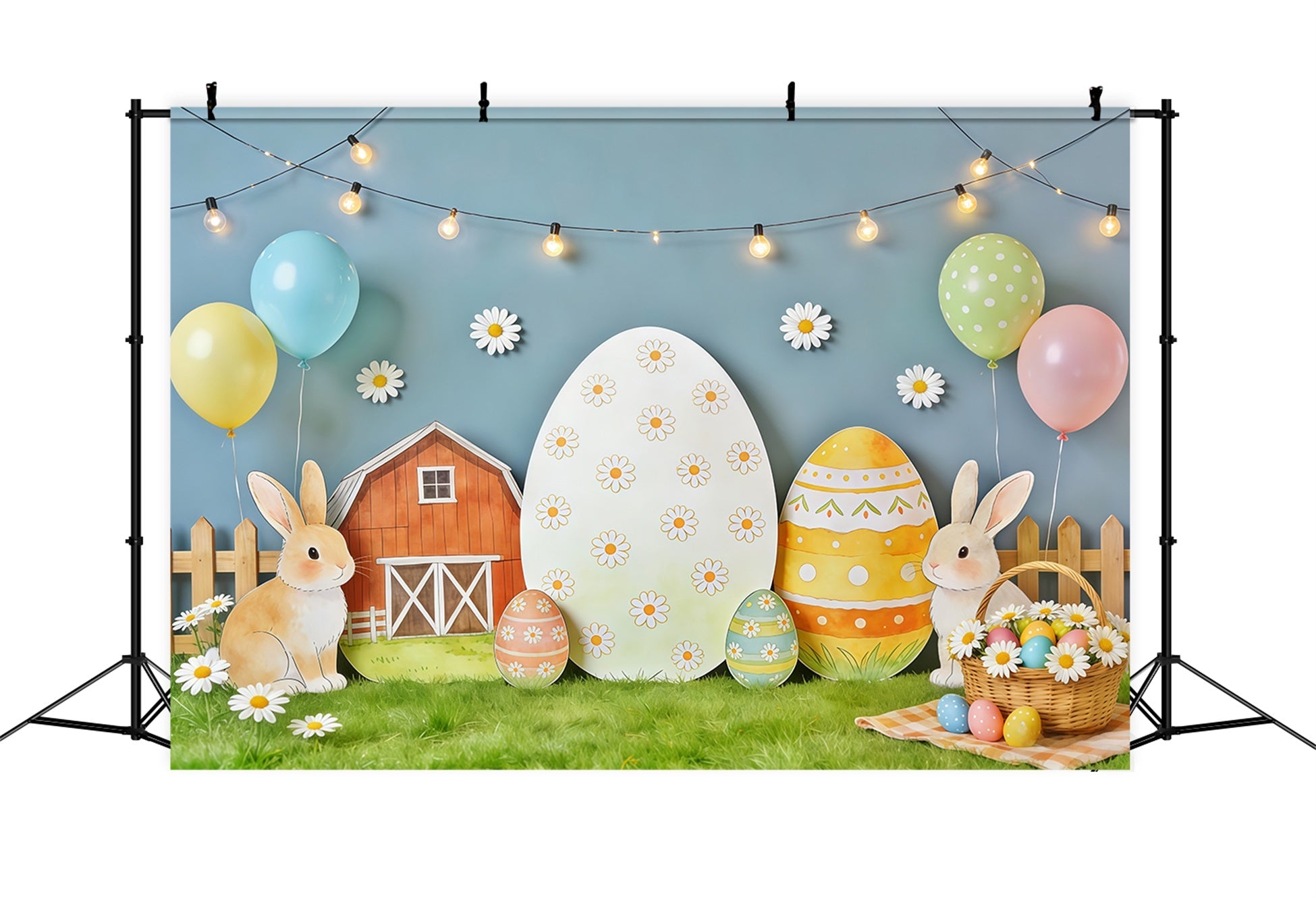 Oster-Hintergrund im rustikalen Stil Bauernhof-Ausschnitt Gänseblümchen-Eier Oster-Hintergrund Beleuchtung & Studio CSH62-88