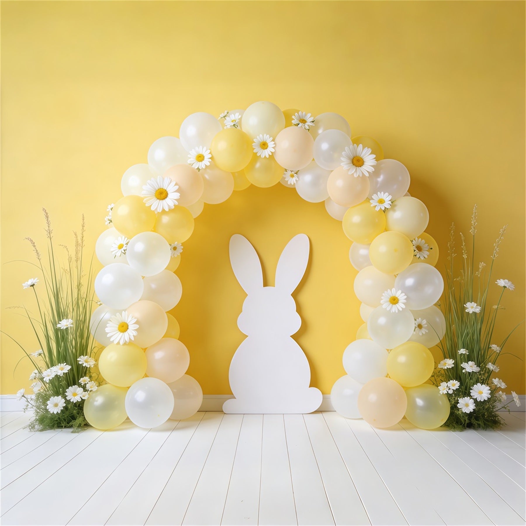 Oster-Frühlingshintergrund Ballonbogen Gänseblümchen-Silhouette-Hintergrund für Osterbilder CSH62-94