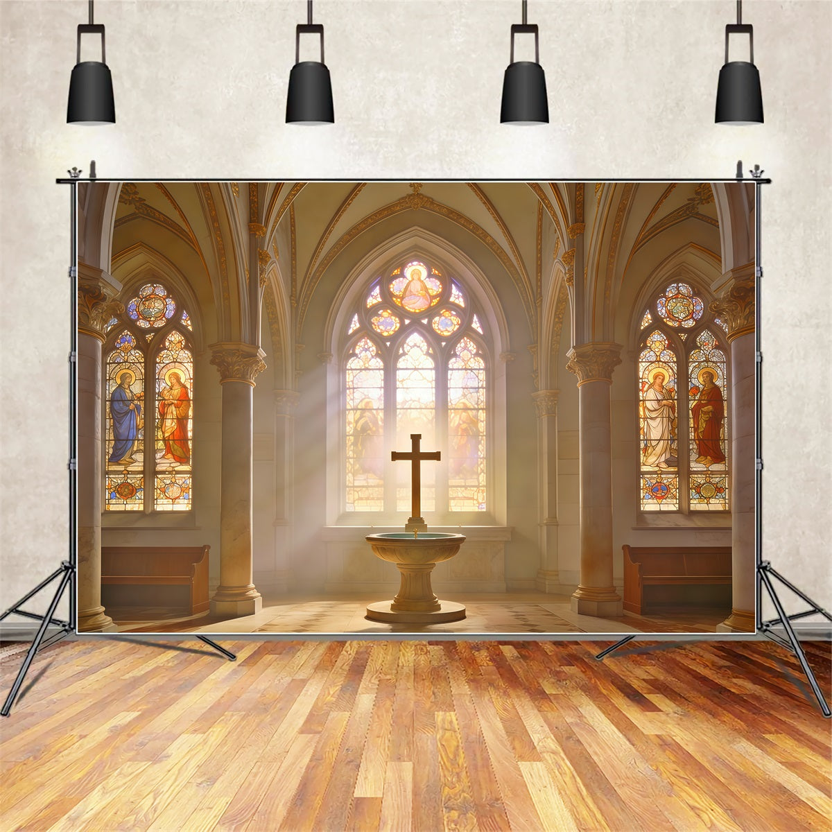 Osterkirche Hintergrund Buntglasfenster Kreuz Hintergründe Ostern CSH62-96
