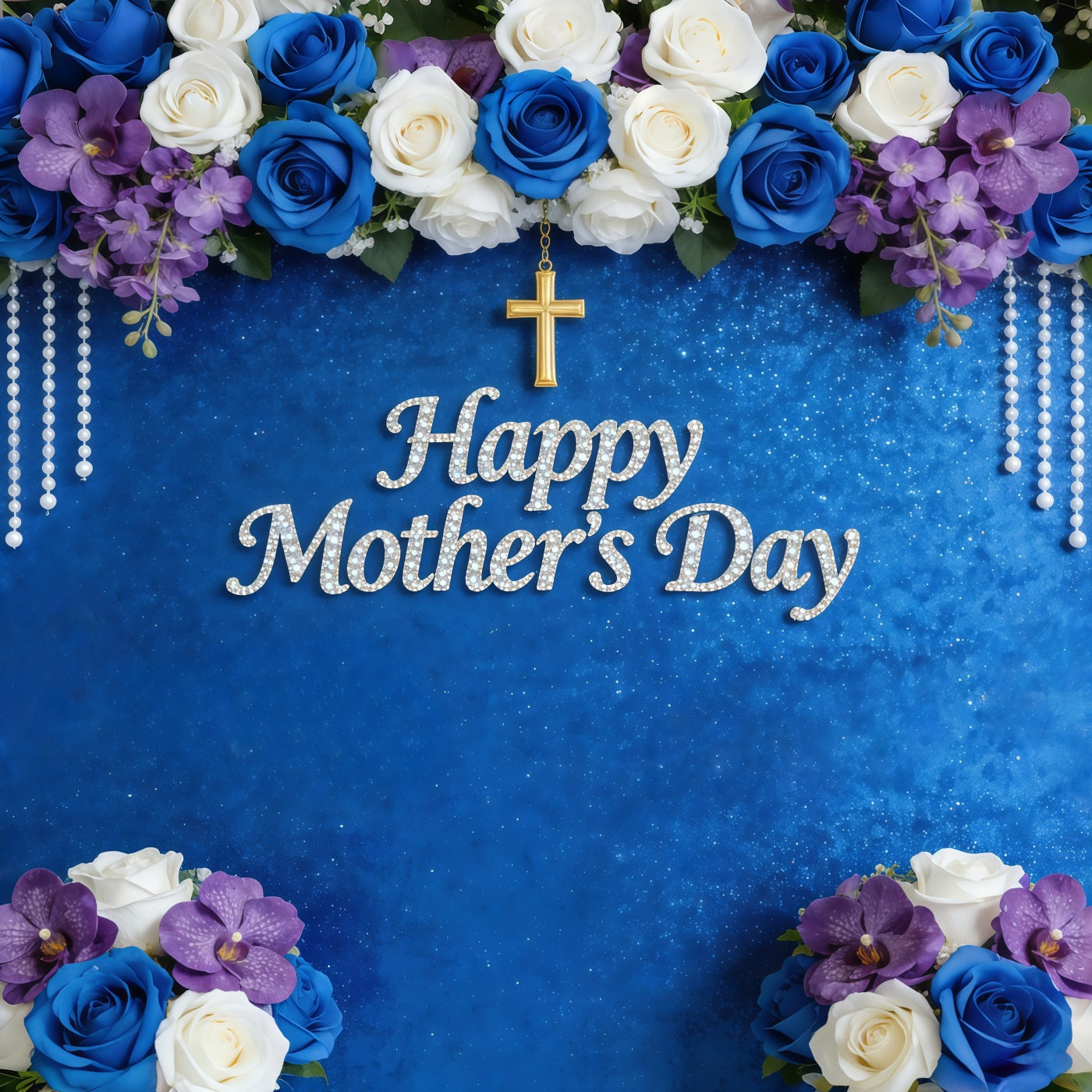 Kirchenhintergrund zum Muttertag: Blaue Rose, Orchidee, Perle, Kreuz – Design CSH63-100