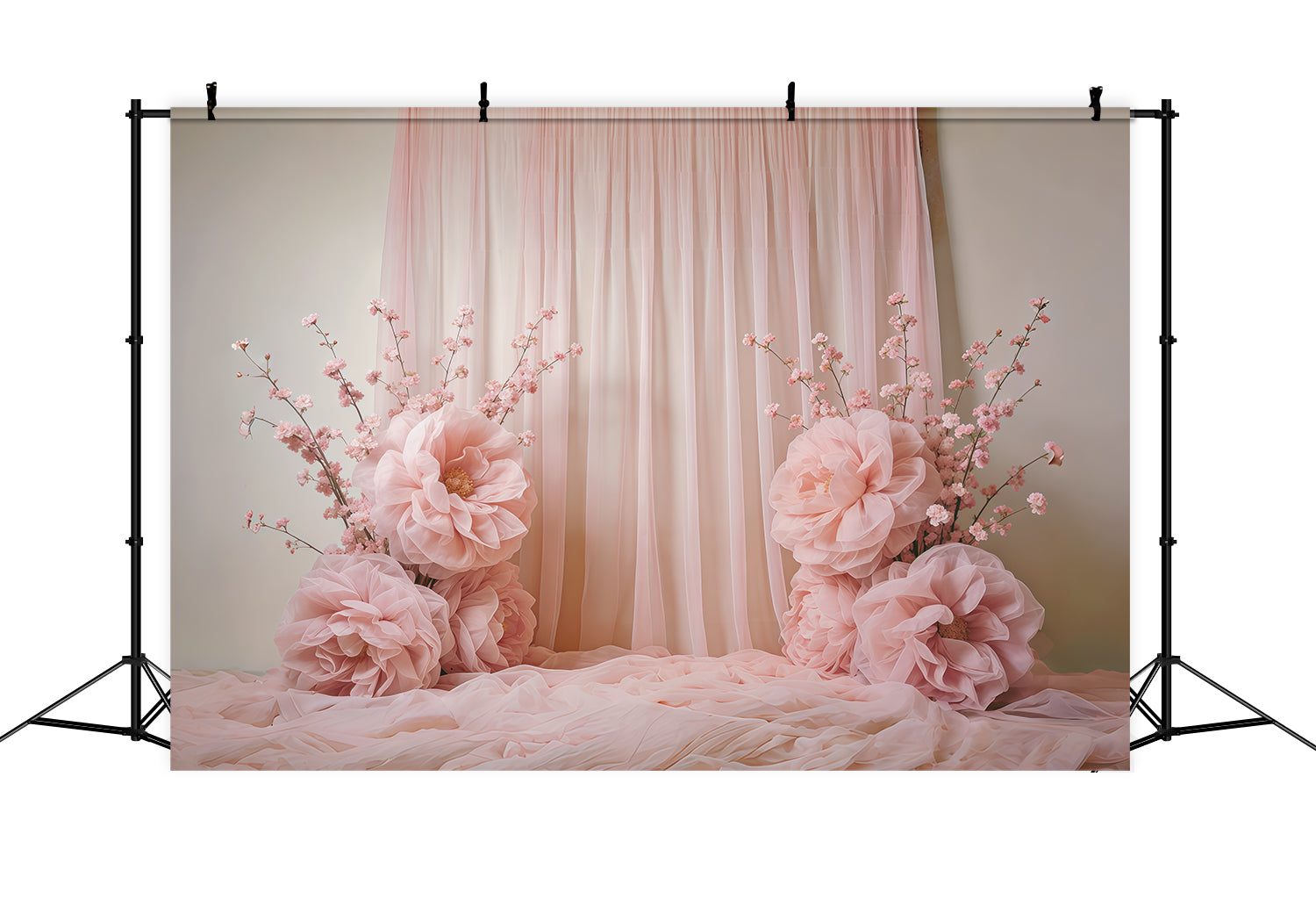 Blumenhintergrund zum Muttertag, rosafarbener, drapierter Blumenschmuck, Ideen für Fotohintergründe zum Muttertag CSH63-104