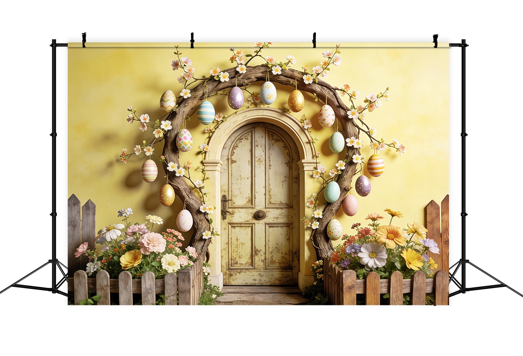 Osterkulisse im rustikalen Stil Eierblüten Holztürbogen Osterkulissen für Fotos CSH63-13