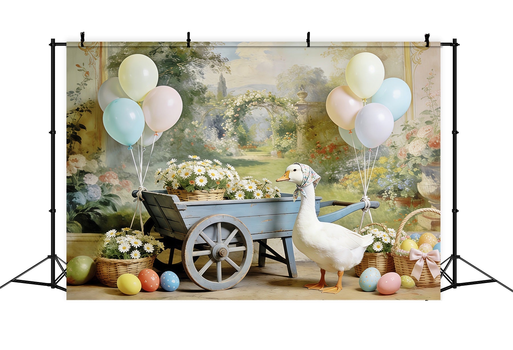 Oster-Gänseblümchen-Hintergrund Ente Pastellballons Ei Oster-Hintergrund für Fotos CSH63-15