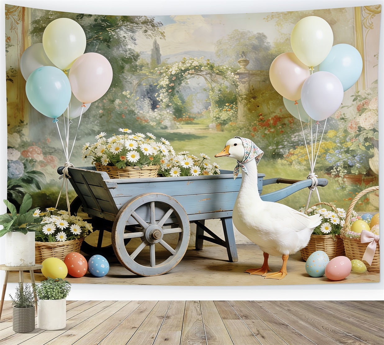 Oster-Gänseblümchen-Hintergrund Ente Pastellballons Ei Oster-Hintergrund für Fotos CSH63-15