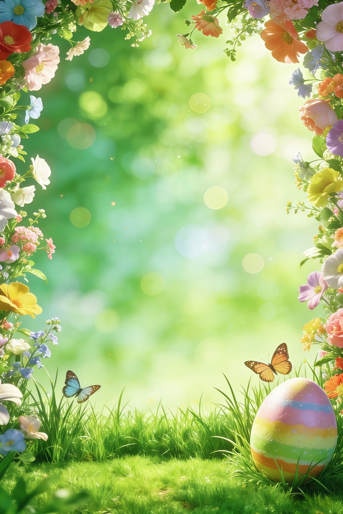 Oster-Natur-Hintergrund Frühlingsblumen Schmetterling Ei Bokeh-Hintergrund für Ostern CSH63-17