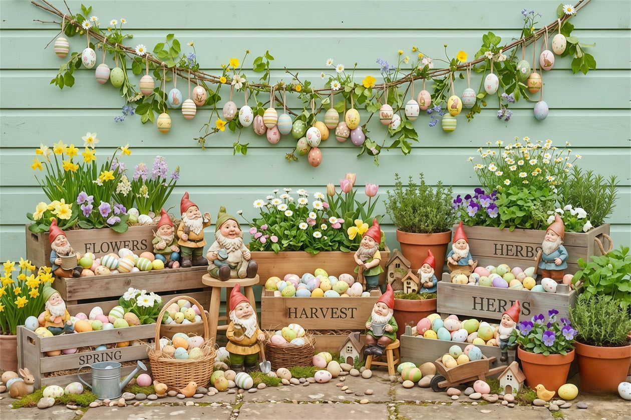Oster-Frühlings-Hintergrund Gartenzwerge Bemalte Eier Kisten Hintergründe für Osterbilder CSH63-25