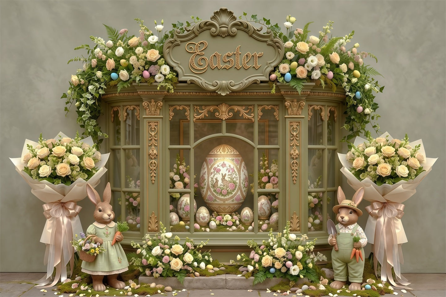 Oster-Frühlingsblumenkranz-Hintergrund, verzierter Eierblumenfenster, Oster-Themenhintergrund CSH63-31