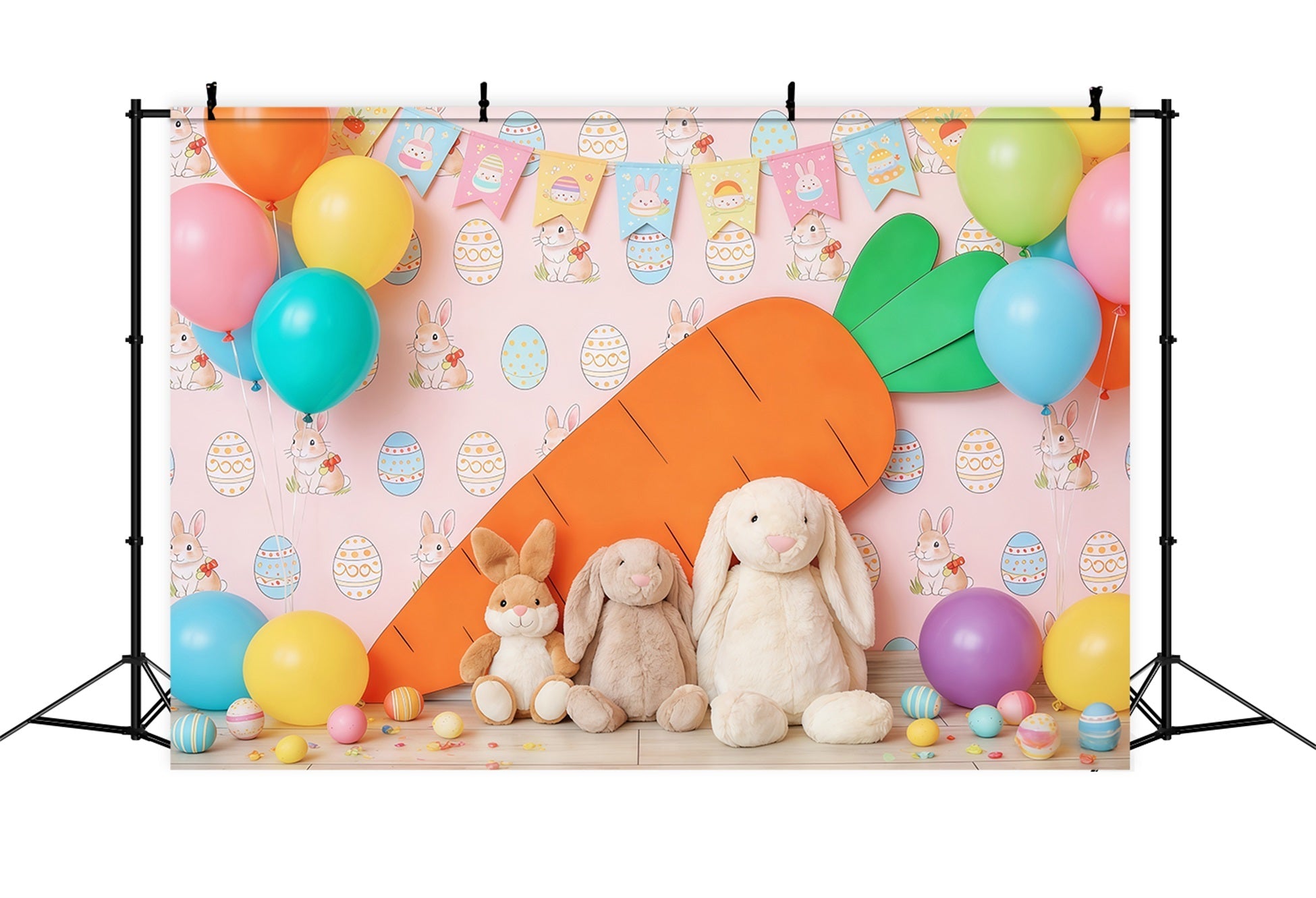 Ostern Niedlicher Hintergrund Bunte Ballons Karottenhase Ostern-Themenhintergrund CSH63-42