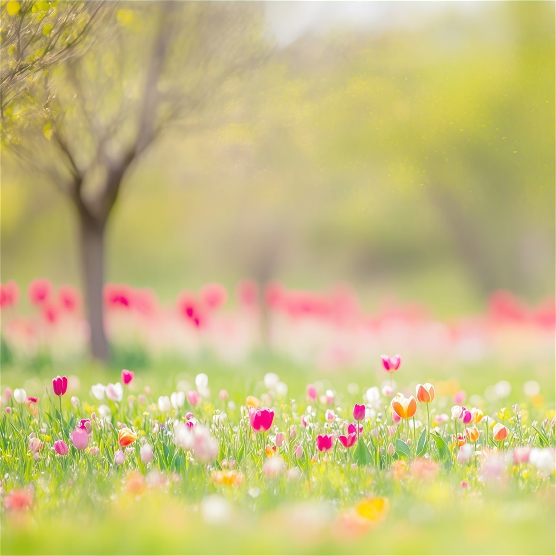 Ostern Natürlicher Hintergrund Frühlingswiese Tulpen Bäume Ostern-Themenhintergründe CSH63-45