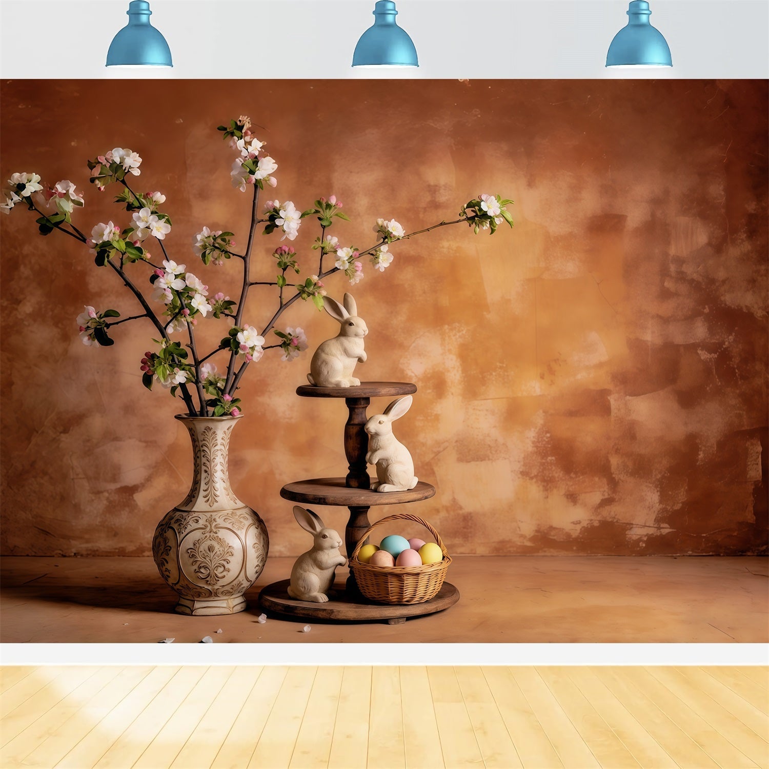 Ostern Vintage Blumenhintergrund Hase Blüten Vase Stillleben Ostern-Hintergrundideen CSH63-46